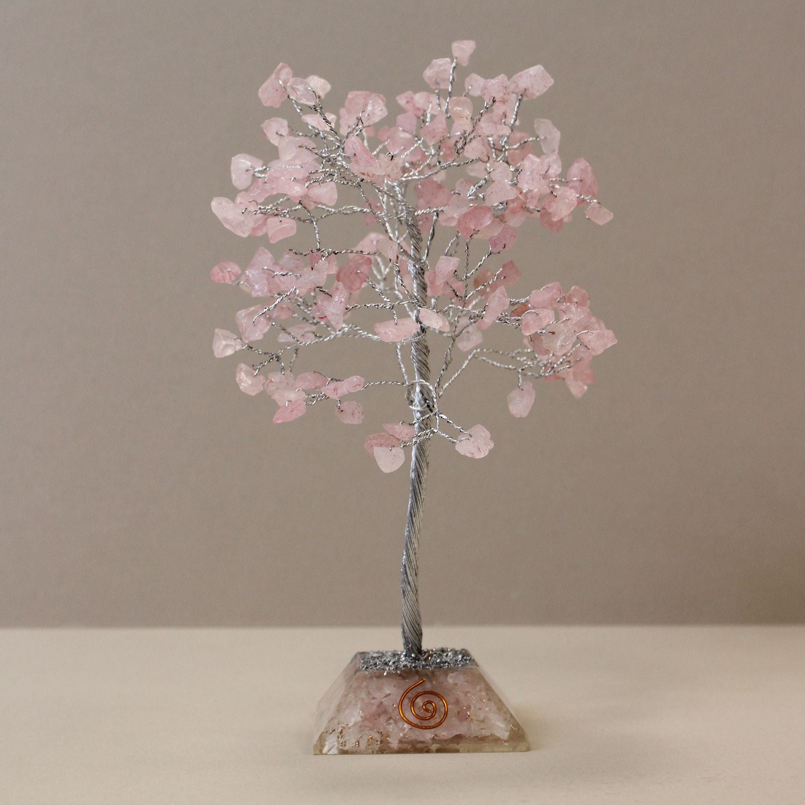 Magic Crystal Tree from Rose Quartz on Orgonite Base