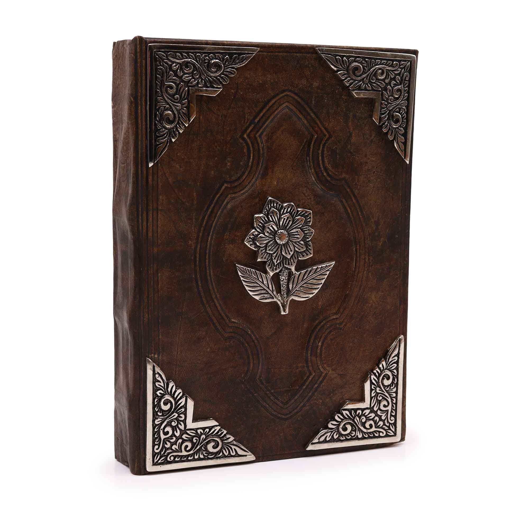 Elegant Hefty Brown Tan Notebook with Zinc Rose Motif