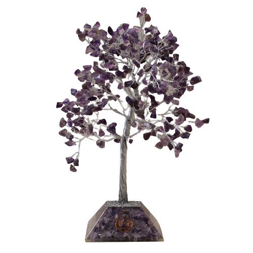 Amethyst Crystal Tree of Happiness - 320 Stones, Purple Leaves, Orgonite Base