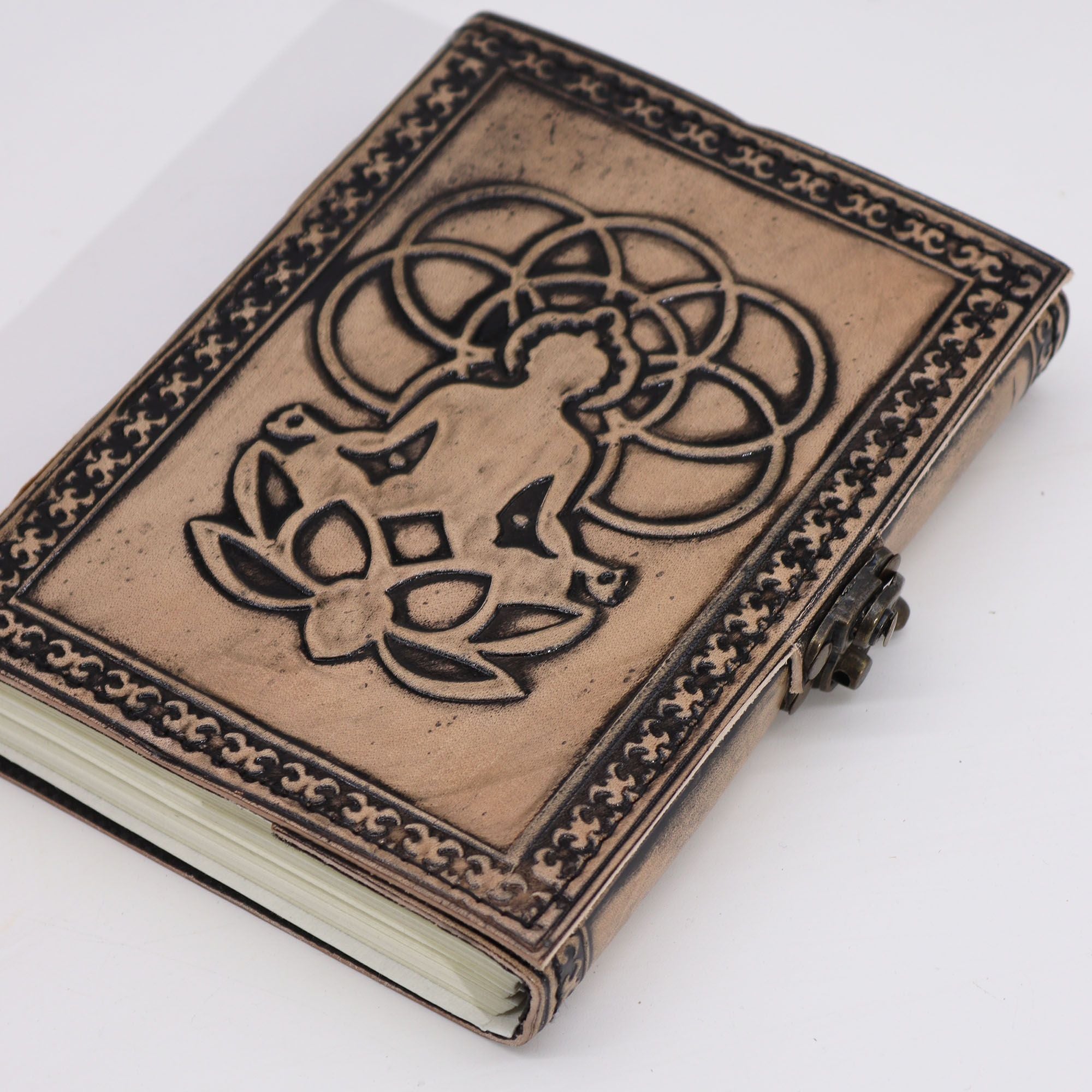 Esoteric Buddha Notebook in Red-Tan Color - Leather Notebook with 200 Pages, Dimensions 17.5x12.5x3 cm
