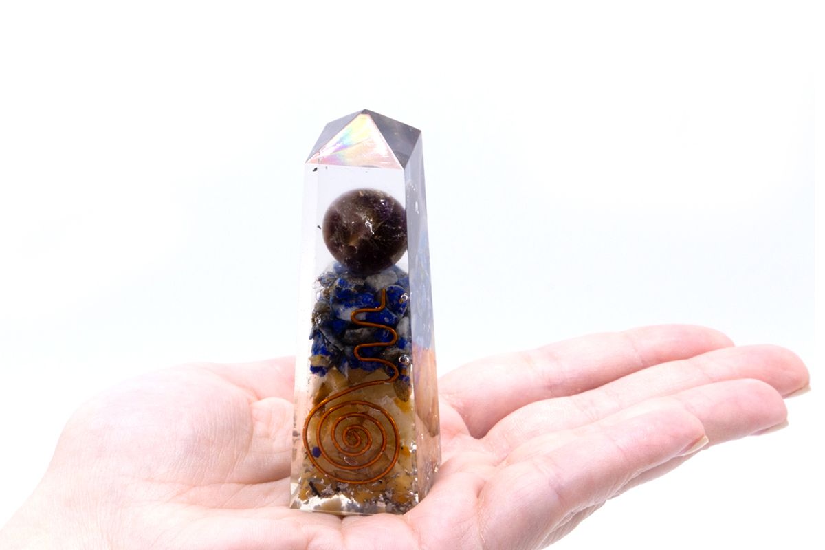 Orgonite Power Obelisk with Copper, Lapis, and Yellow Aventurine