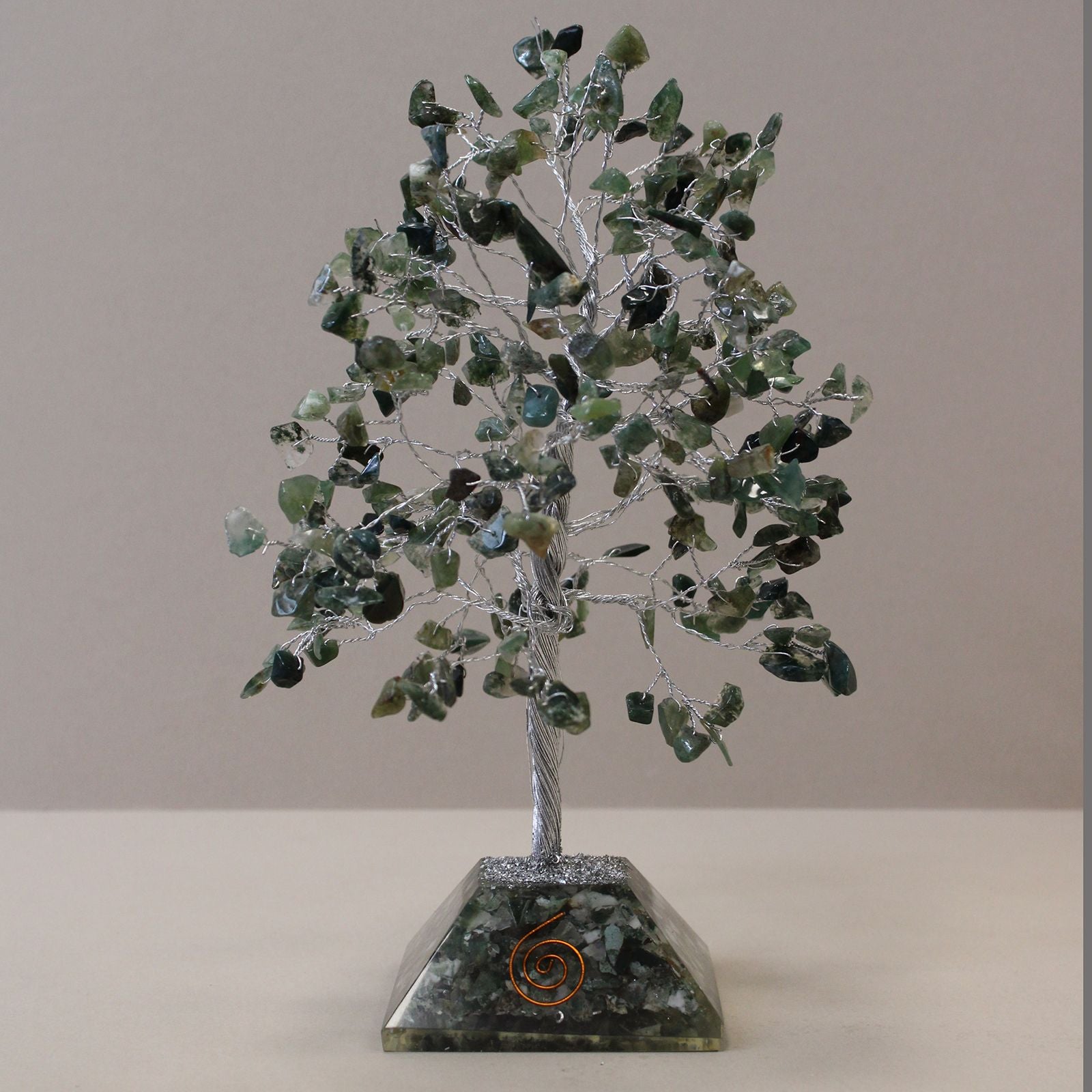 Magic Tree with Moss Agate Stones on Orgonite Base