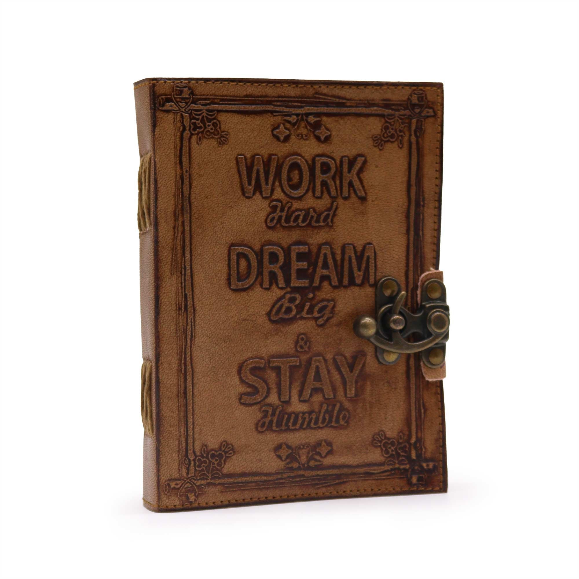 Dream and Work Journal - Leather Notebook with Embossing, Light Brown, 13x18 cm