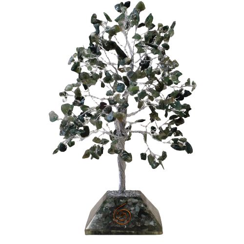 Magic Tree with Moss Agate Stones on Orgonite Base