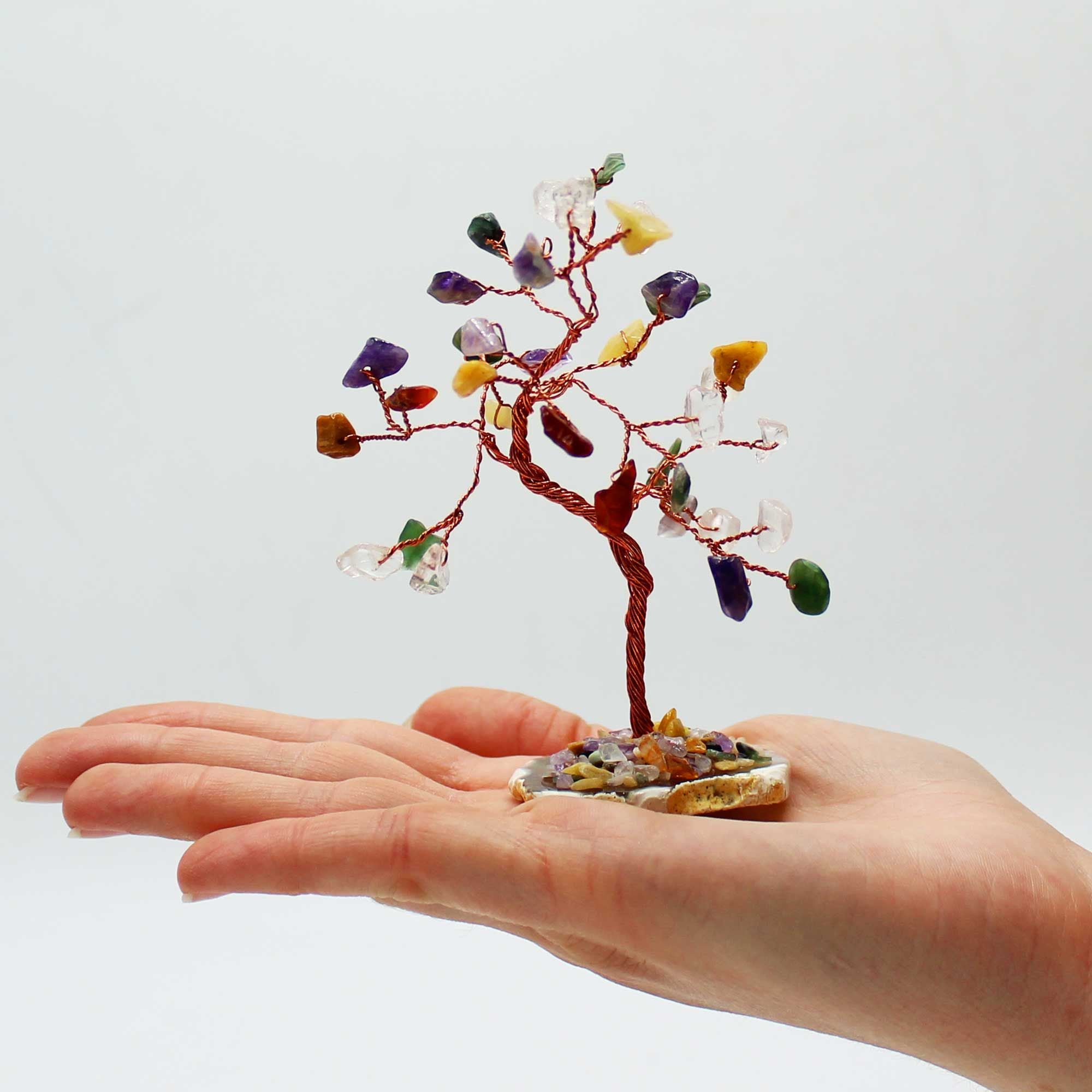 Crystal Tree with 35 Colorful Stones on Natural Agate Base