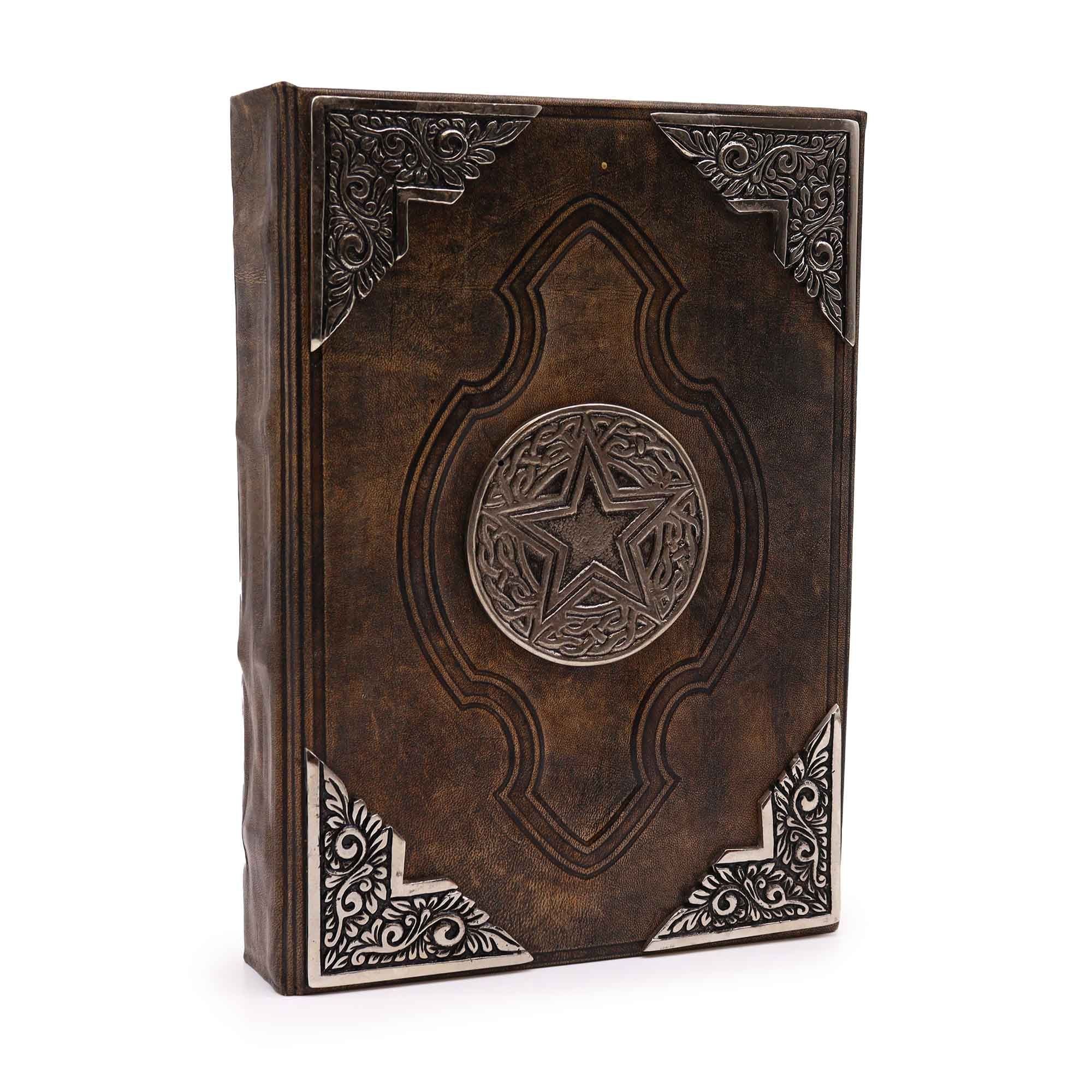 Hefty Brown Tan Book - Elegant Notebook with Zinc Pentagon, 200 Pages with Uneven Edges, Leather Cover, 26x18 cm