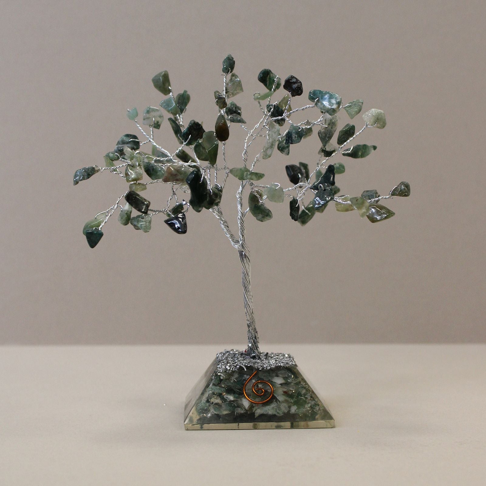 Lucky Tree with Orgonite Base with 80 Moss Agate Stones