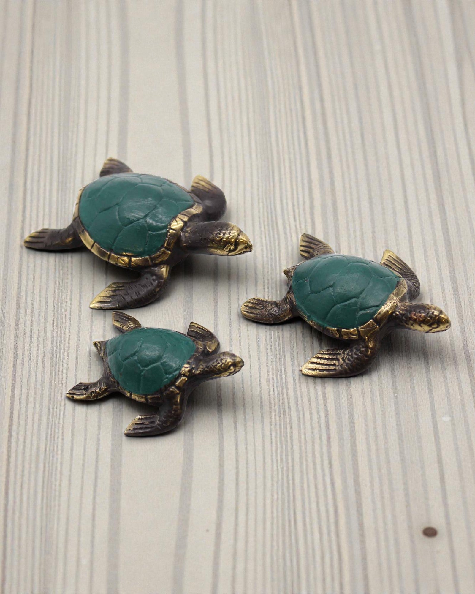 Trio of Sea Harmony – Handcrafted Set of 3 Brass Turtles