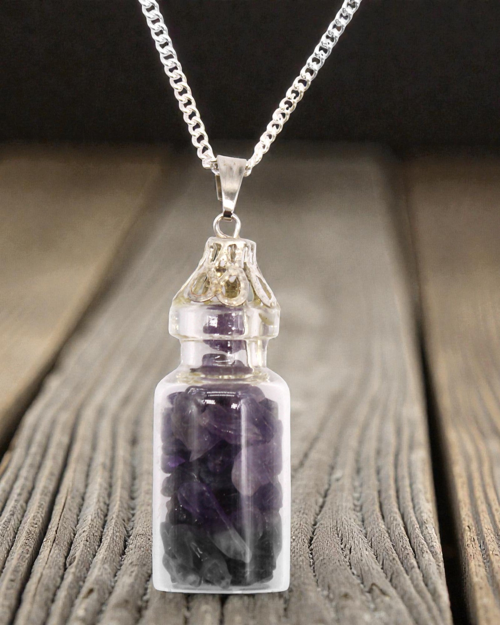 Bottle of Calm – Necklace with Amethyst in a Vial