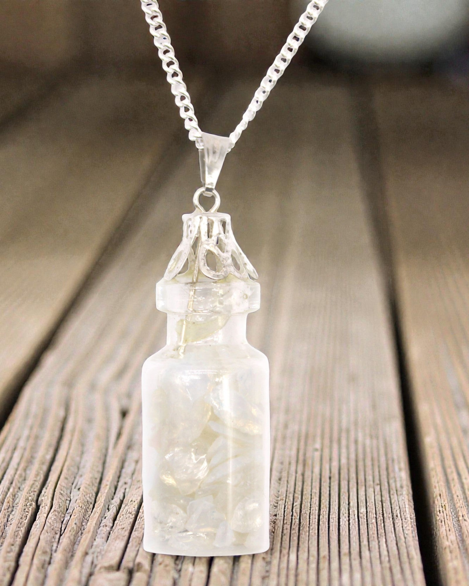 Bottle of Light – Necklace with Opalite in a Glass Vial