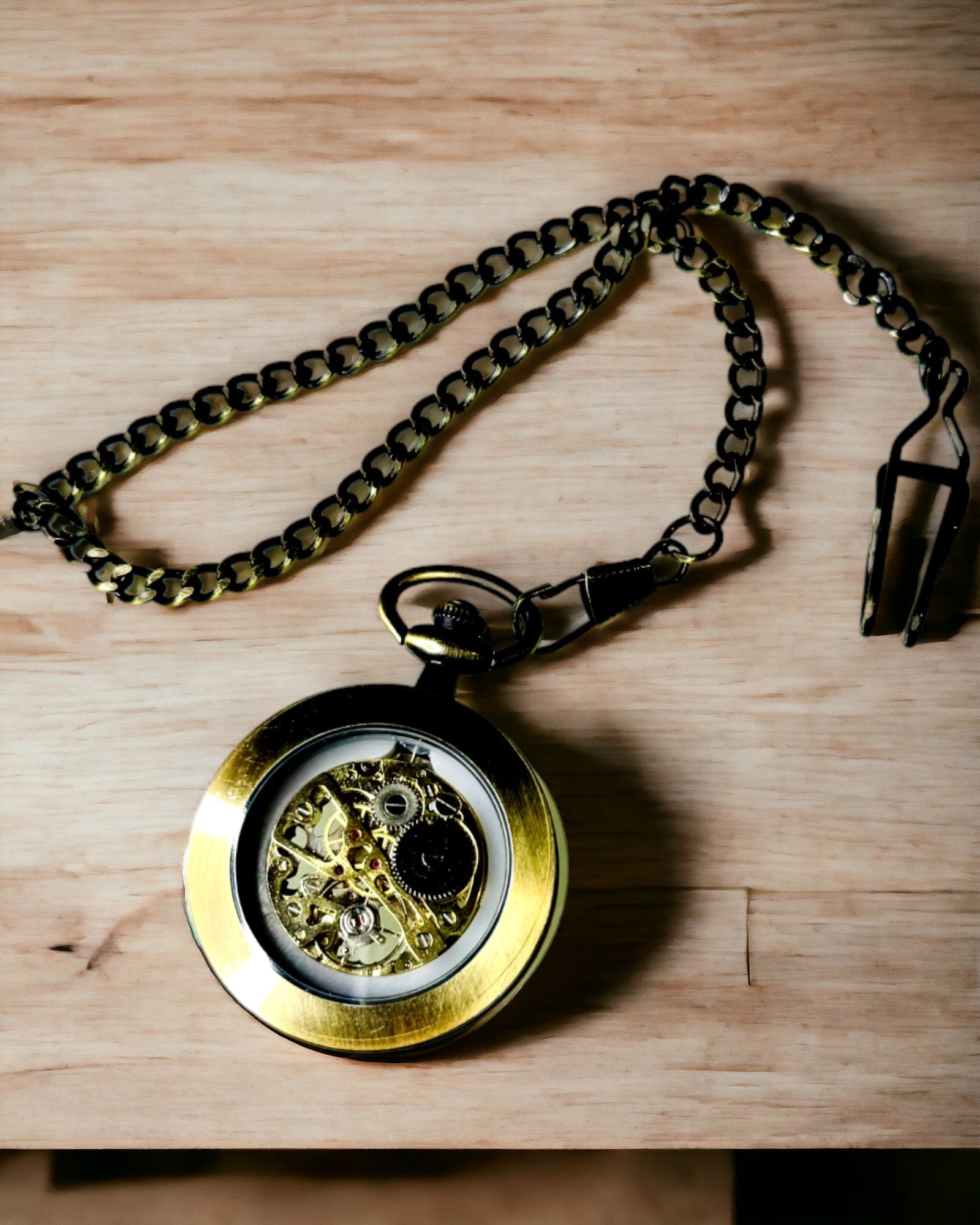 Retro Pocket Watch – Mechanical, Shredded Gold Color with Black, Luxurious, Waterproof, Semi-Automatic, Personalization with Engraving