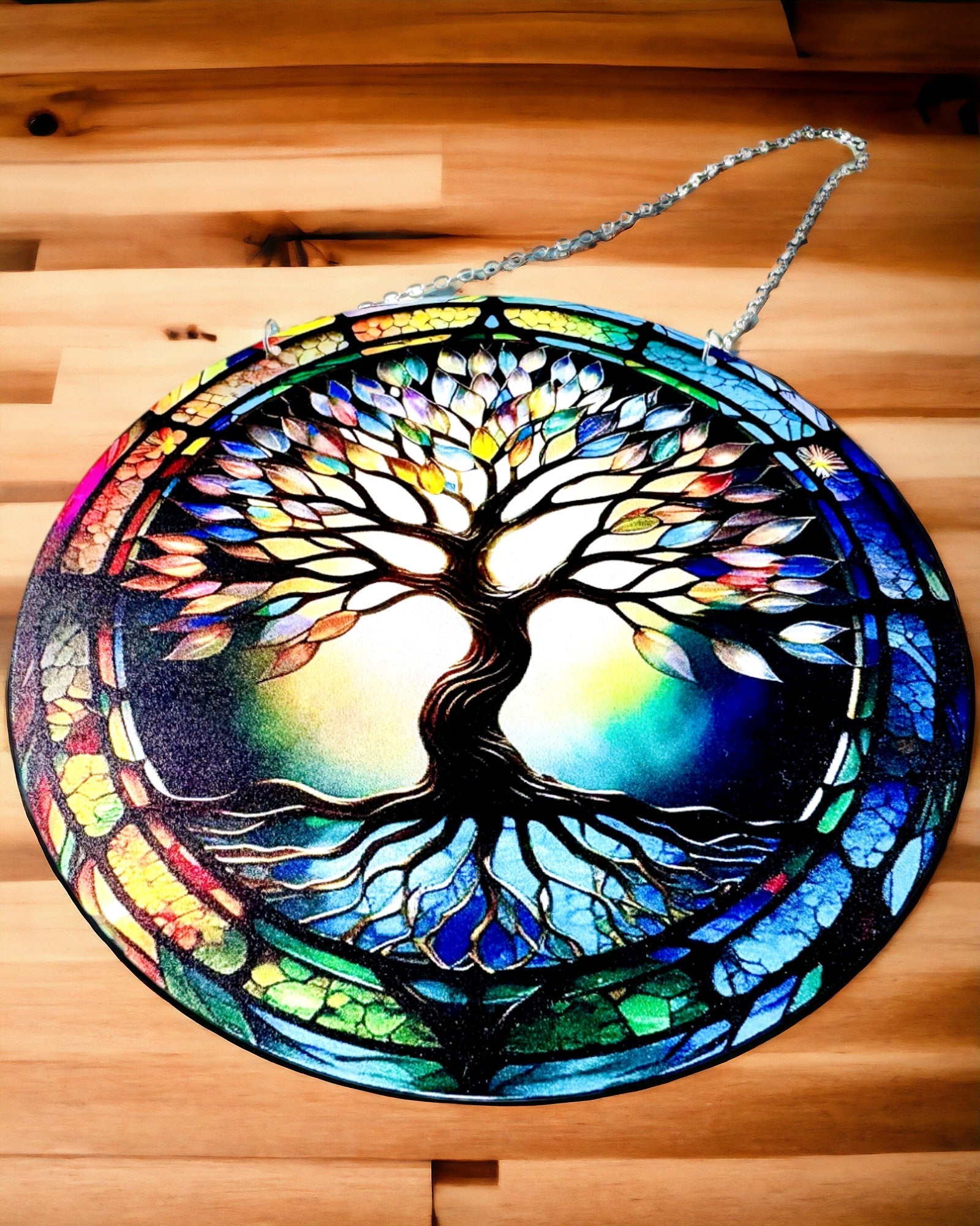 Prismatic Sun Pendant 'Tree of Life' - Colorful Window Decor