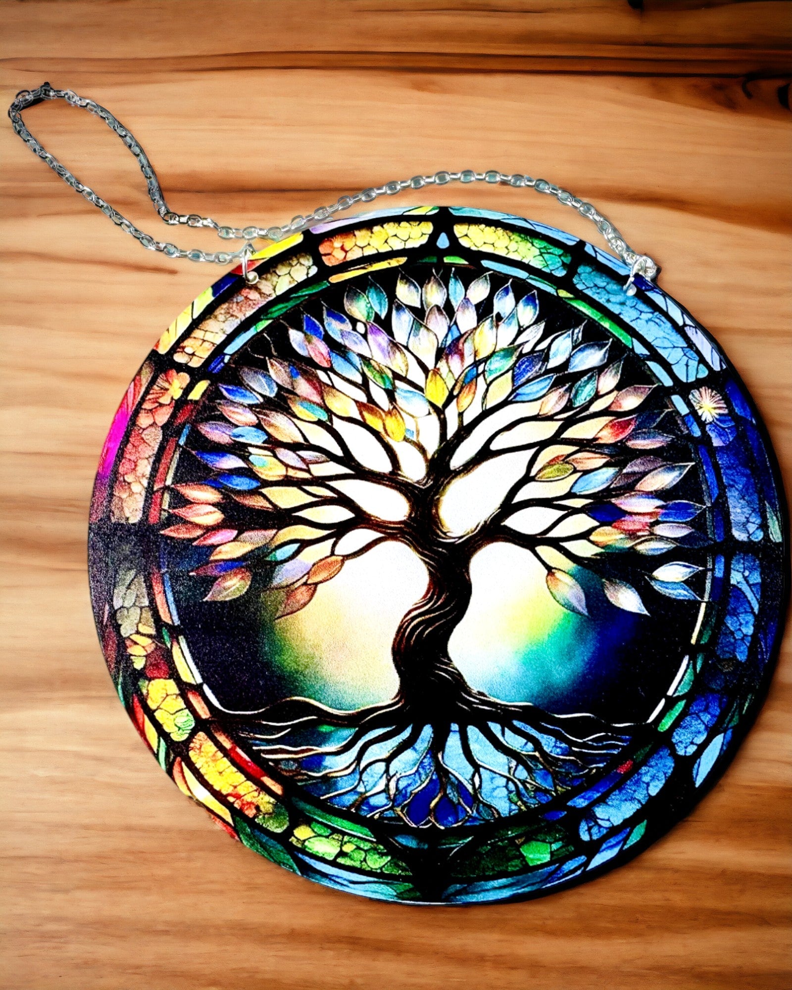 Prismatic Sun Pendant 'Tree of Life' - Colorful Window Decor
