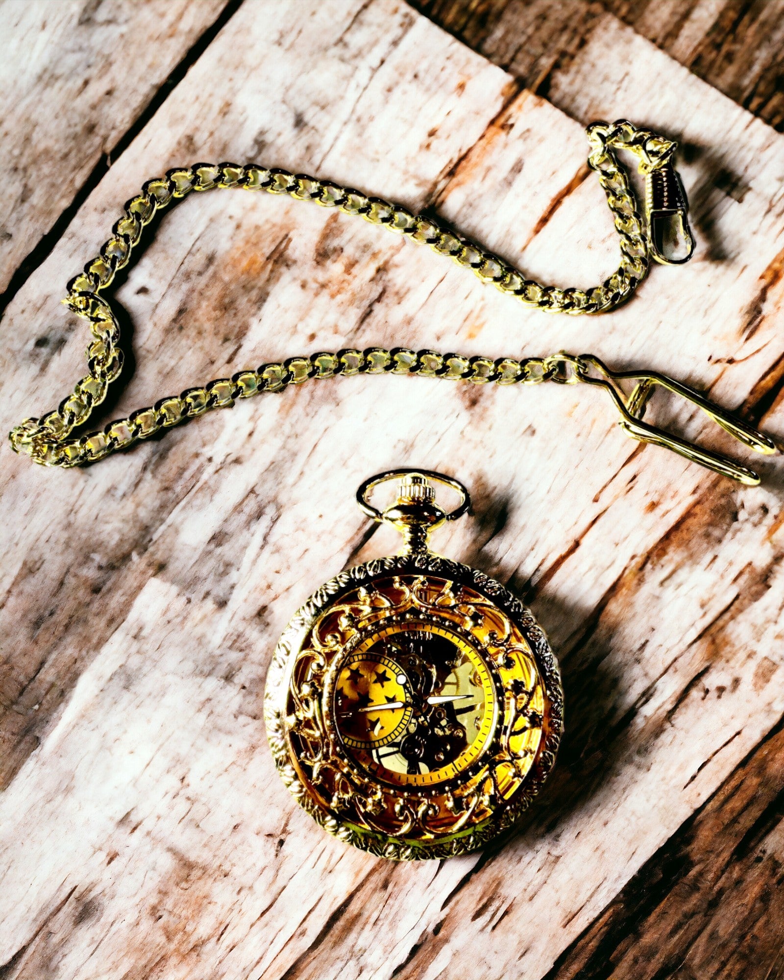 "Golden Majesty" – Luxury Mechanical Pocket Watch with Transparent Core, Customizable with Engraving