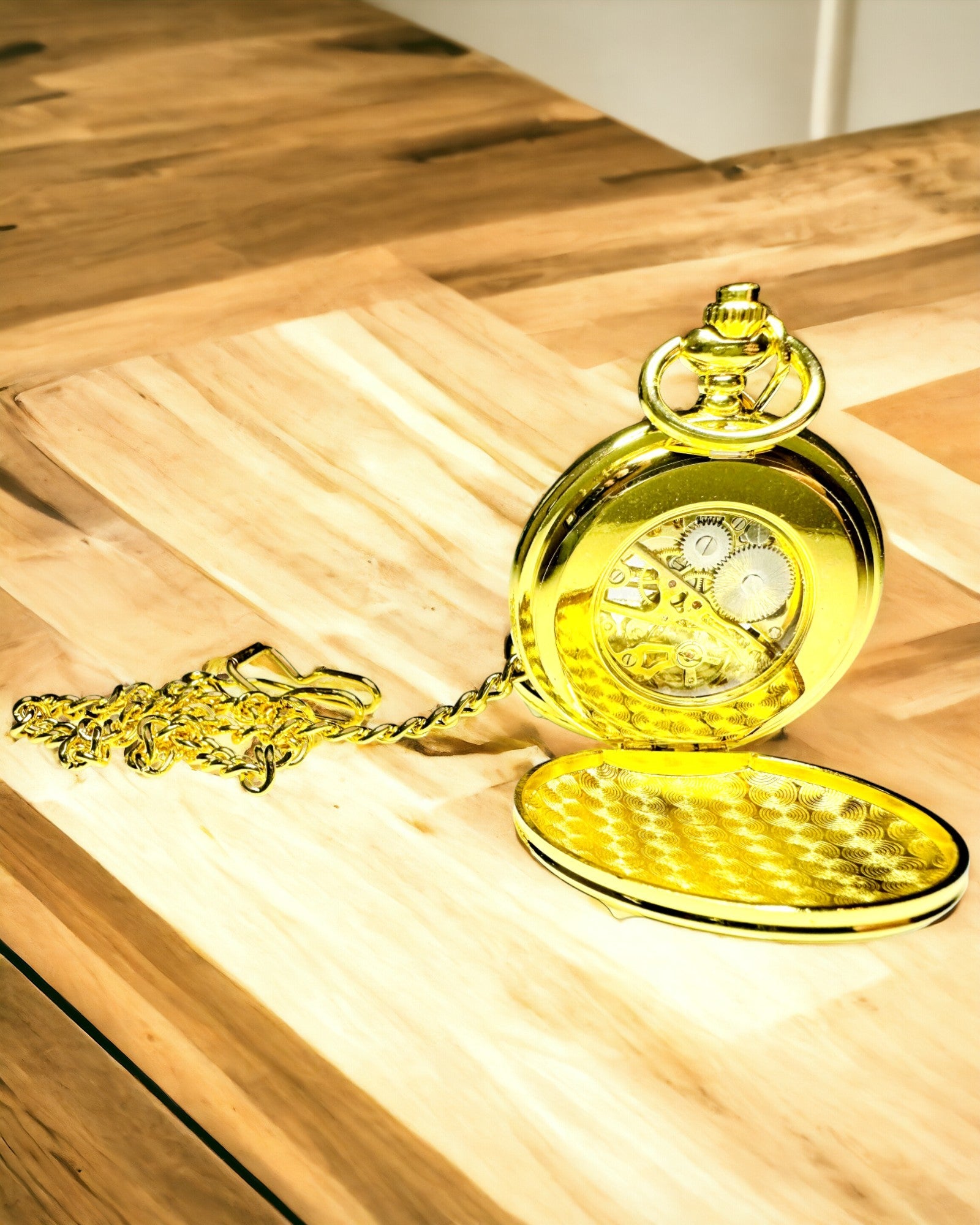 Classic Pocket Mechanical Watch with Double Cover, Manual, Gold Color, with Engraving