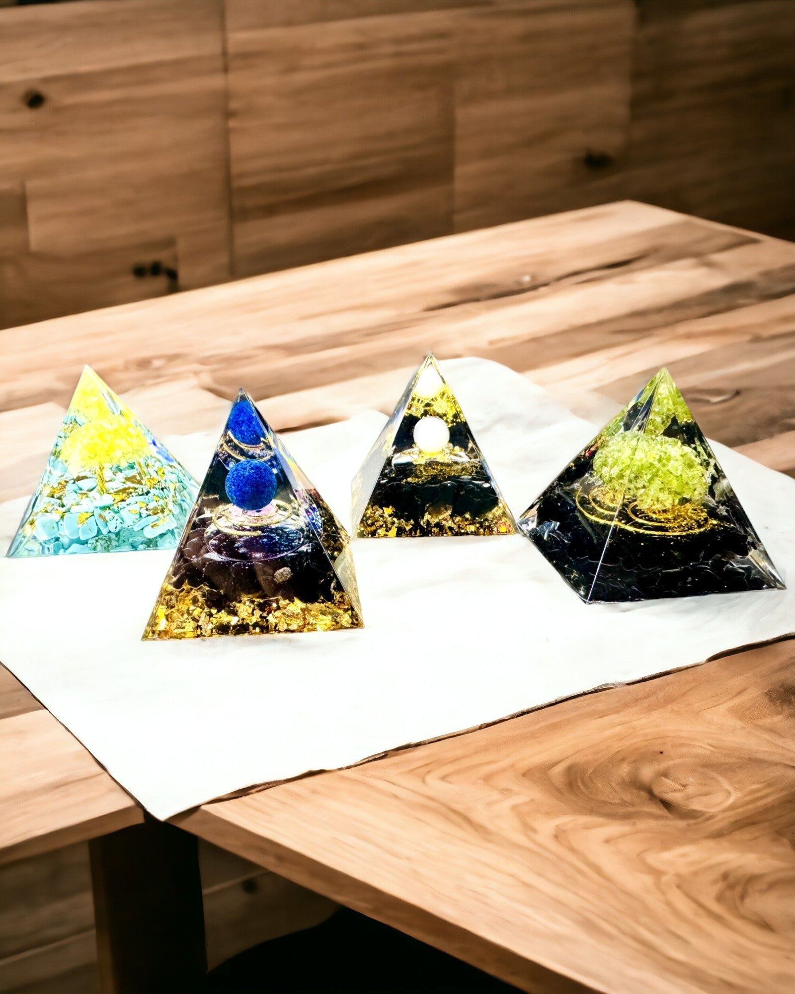 Orgonite Reiki Pyramid with Natural Crystals - Decorative Symbol of Chakra Energy Balance