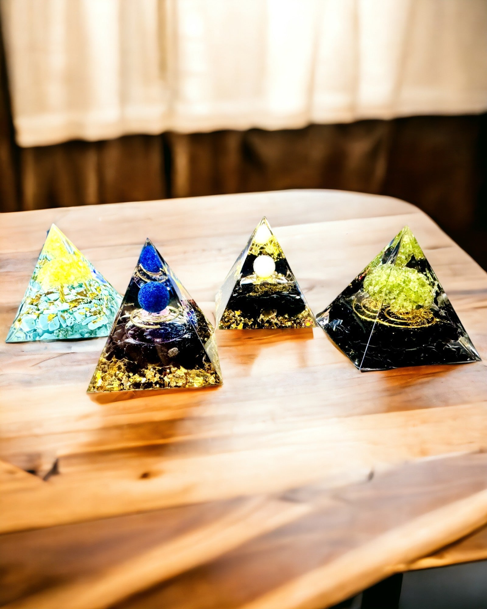 Orgonite Pyramid with Obsidian – Chakra Energy Generator, Reiki Meditation Tool with Natural Stone