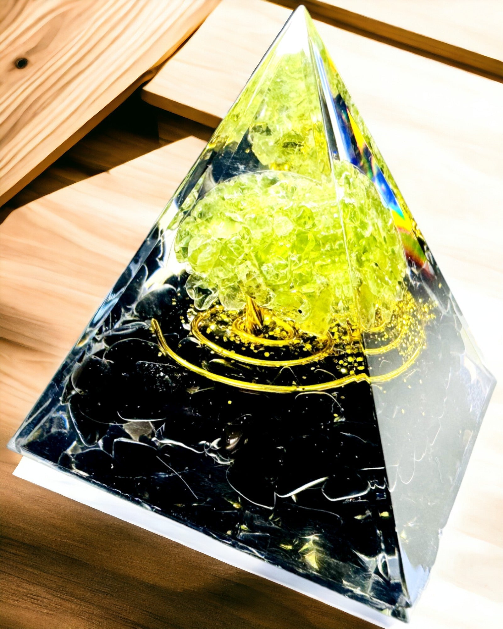 Orgonite Reiki Pyramid with Natural Crystals - Decorative Symbol of Chakra Energy Balance