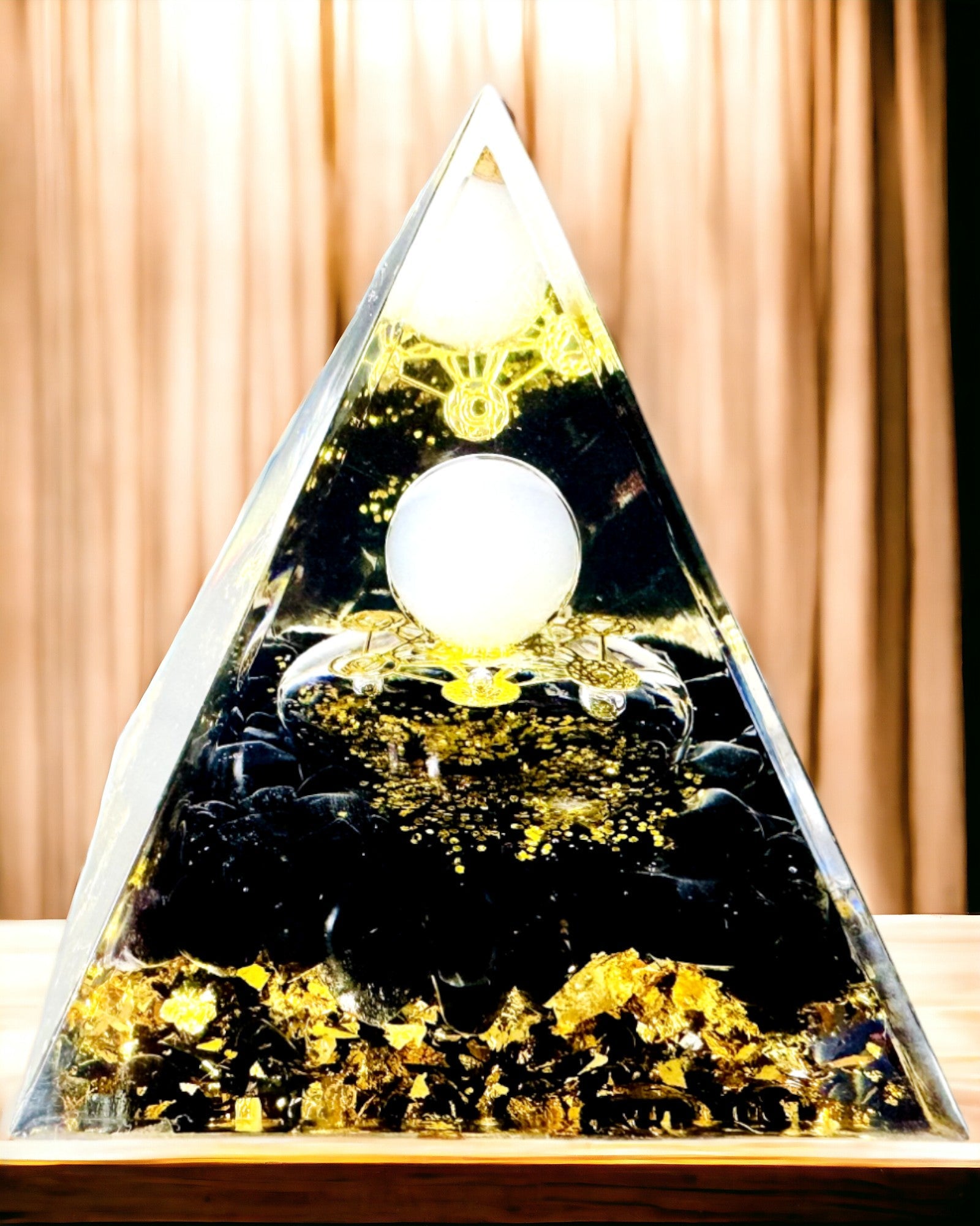 Orgonite Pyramid with Obsidian – Chakra Energy Generator, Reiki Meditation Tool with Natural Stone