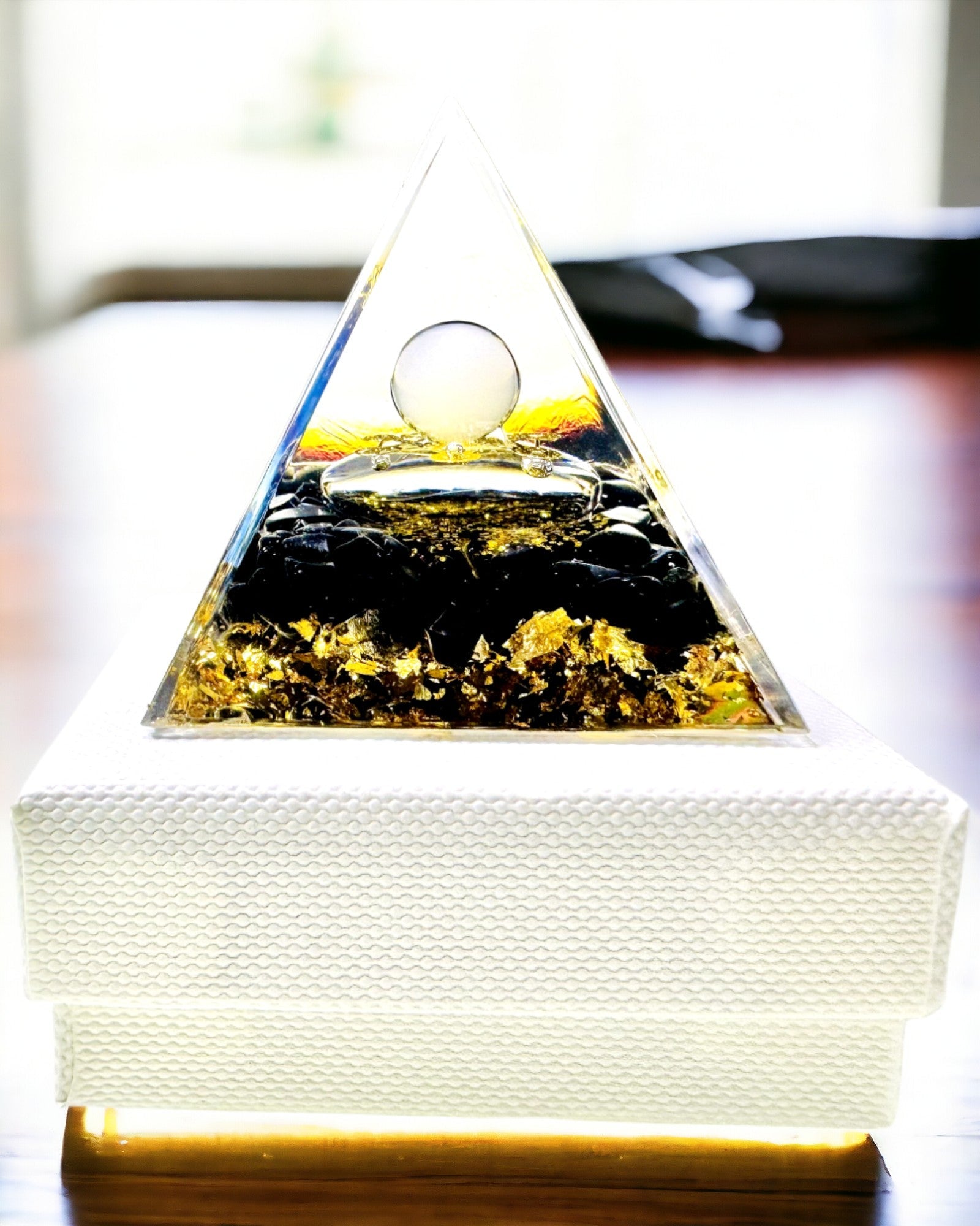 Orgonite Pyramid with Obsidian – Chakra Energy Generator, Reiki Meditation Tool with Natural Stone