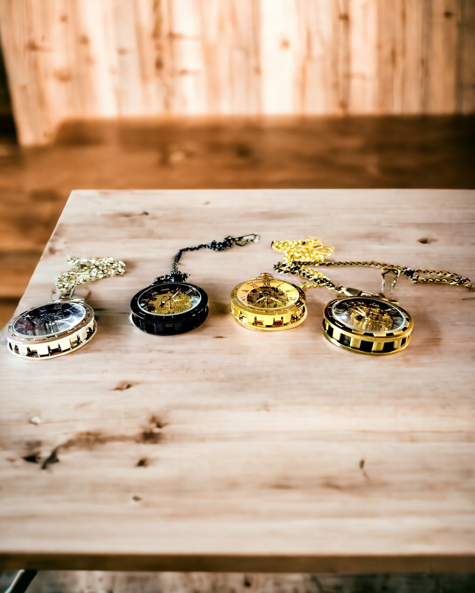 Retro Pocket Watch – Mechanical, Shredded Gold Color with Black, Luxurious, Waterproof, Semi-Automatic, Personalization with Engraving