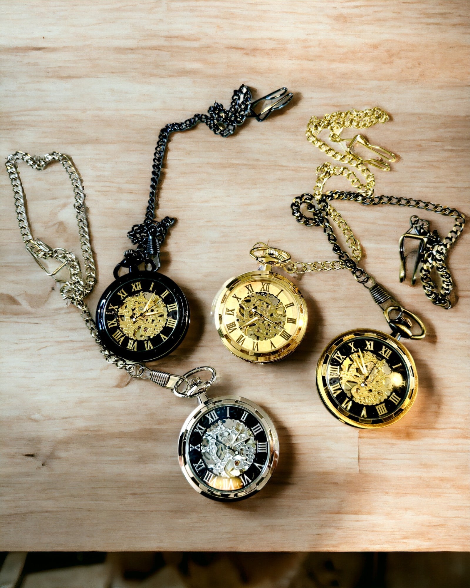 Retro Pocket Watch – Mechanical, Chopped Gold Color, Waterproof, personalization with engraving