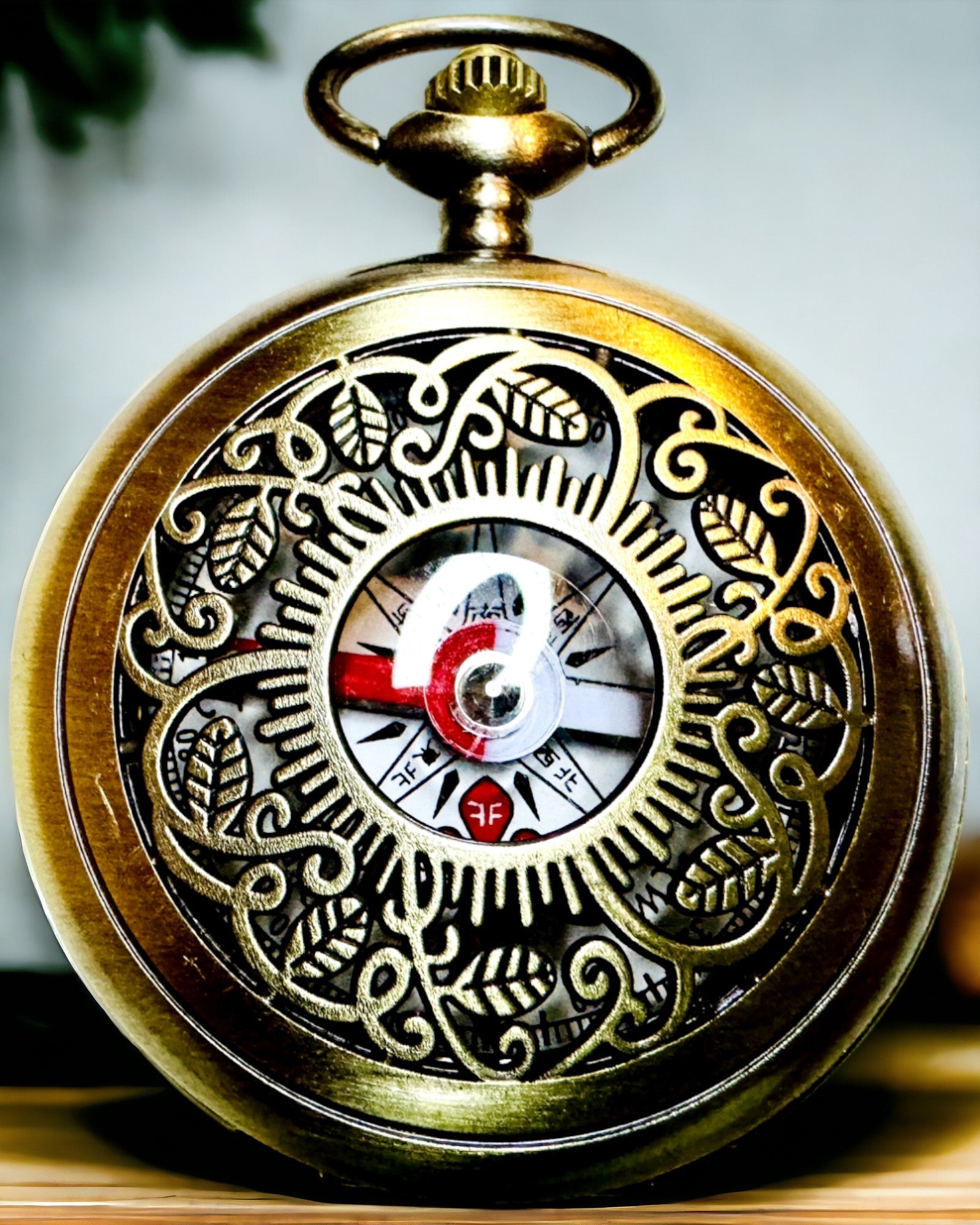 Vintage Style Navigation Compass with Openwork Pattern – Brown-Gold Color