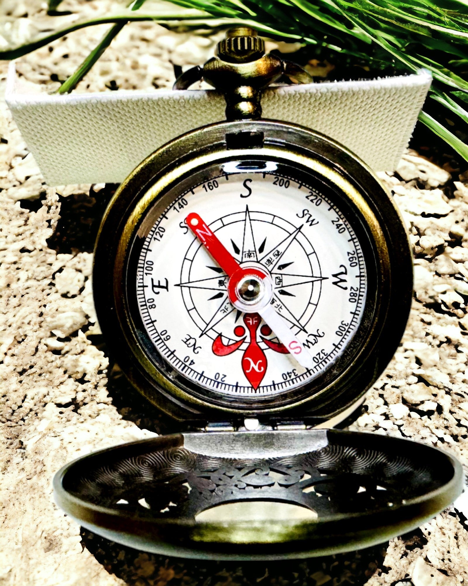 Vintage Style Navigation Compass with Openwork Pattern – Brown-Gold Color