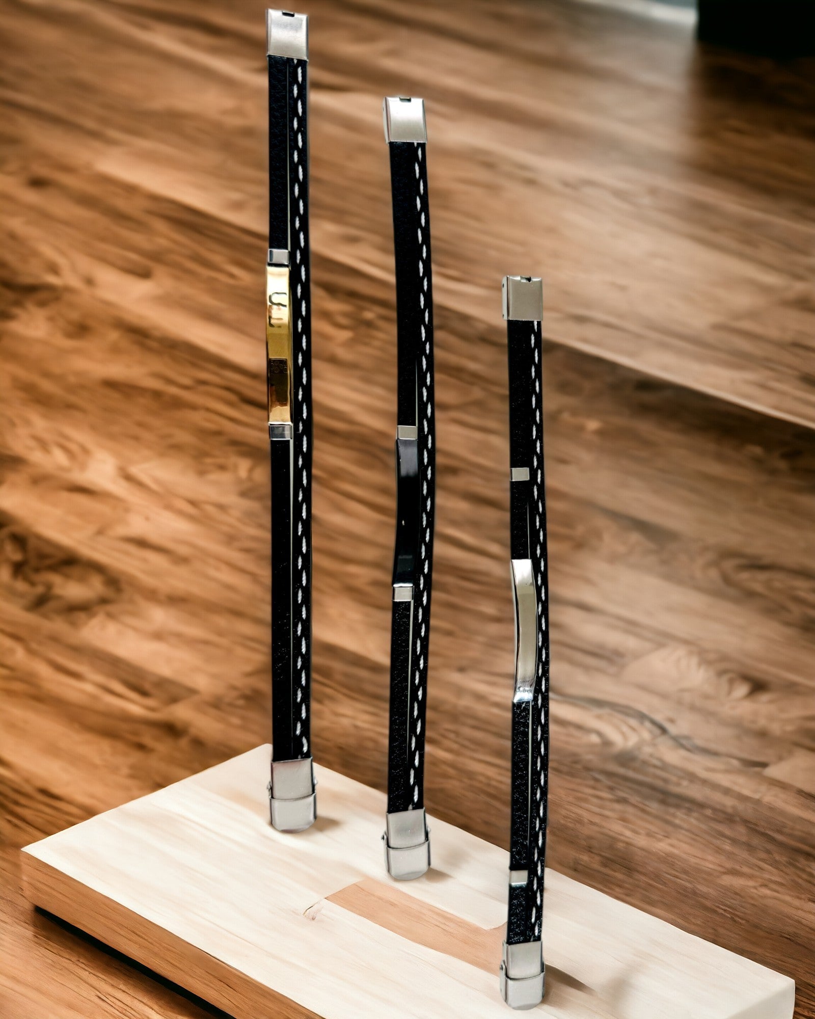 PU Leather and Stainless Steel Sports Bracelet with Engraving Option – 3 Colors