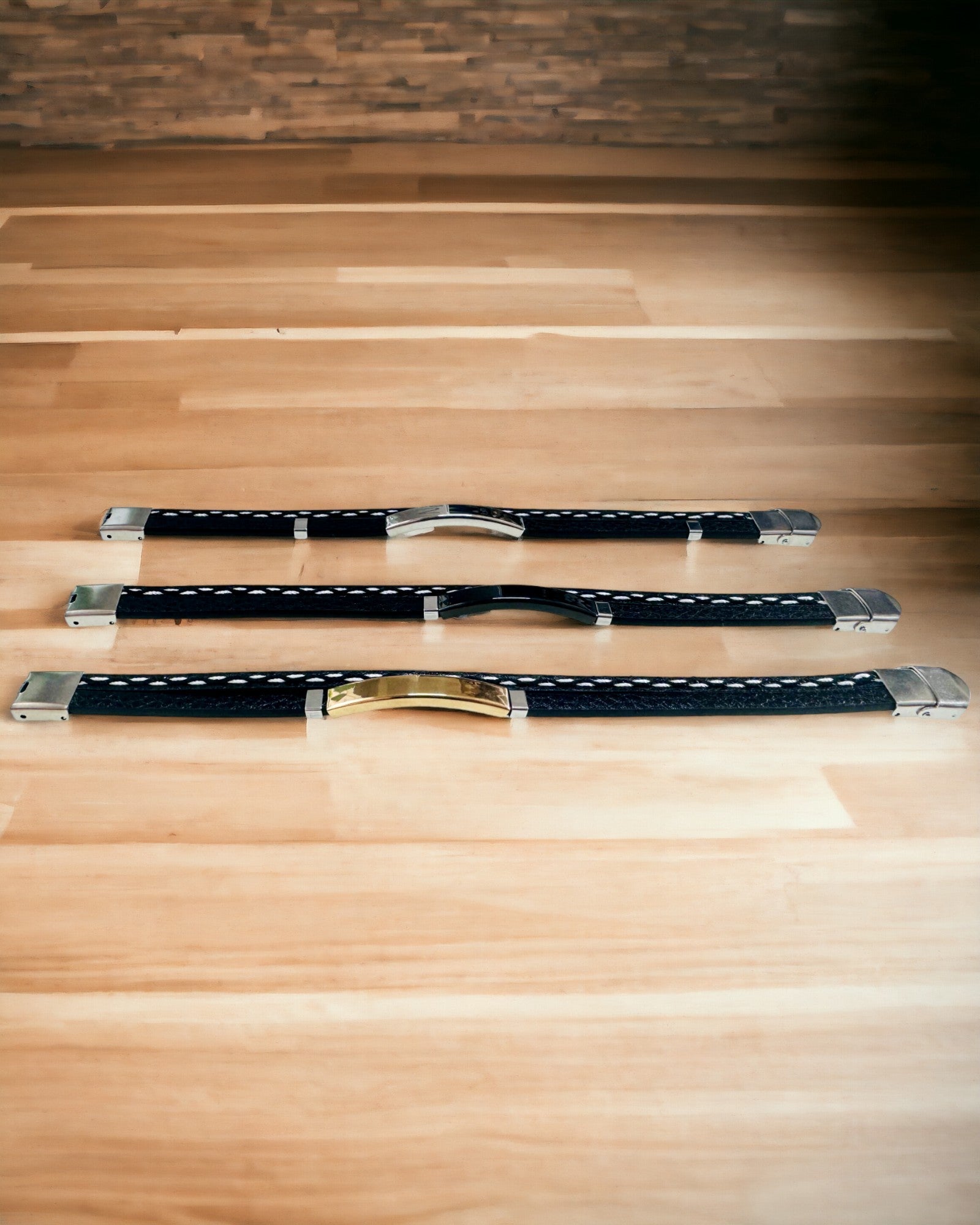 PU Leather and Stainless Steel Sports Bracelet with Engraving Option – 3 Colors