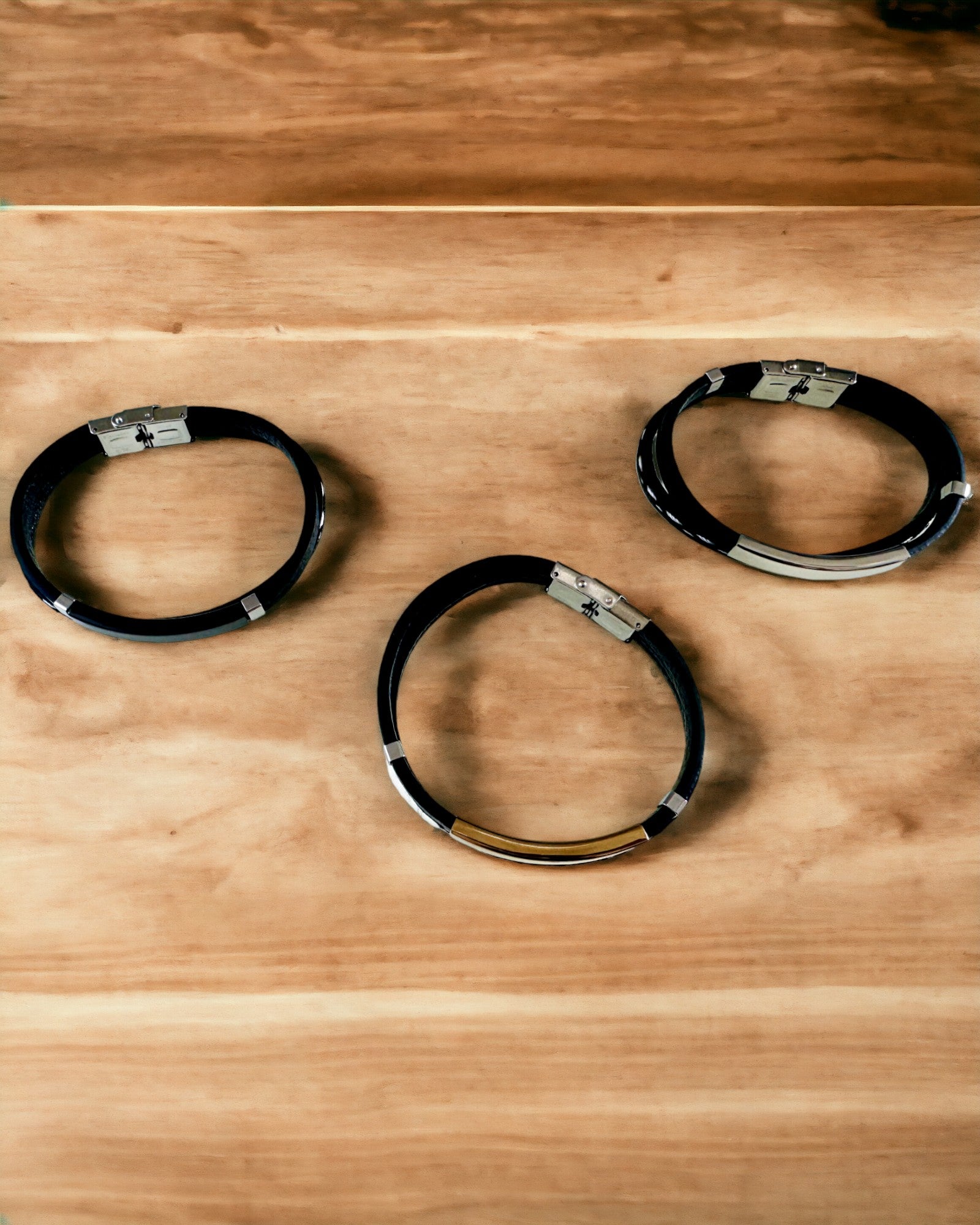 PU Leather and Stainless Steel Sports Bracelet with Engraving Option – 3 Colors