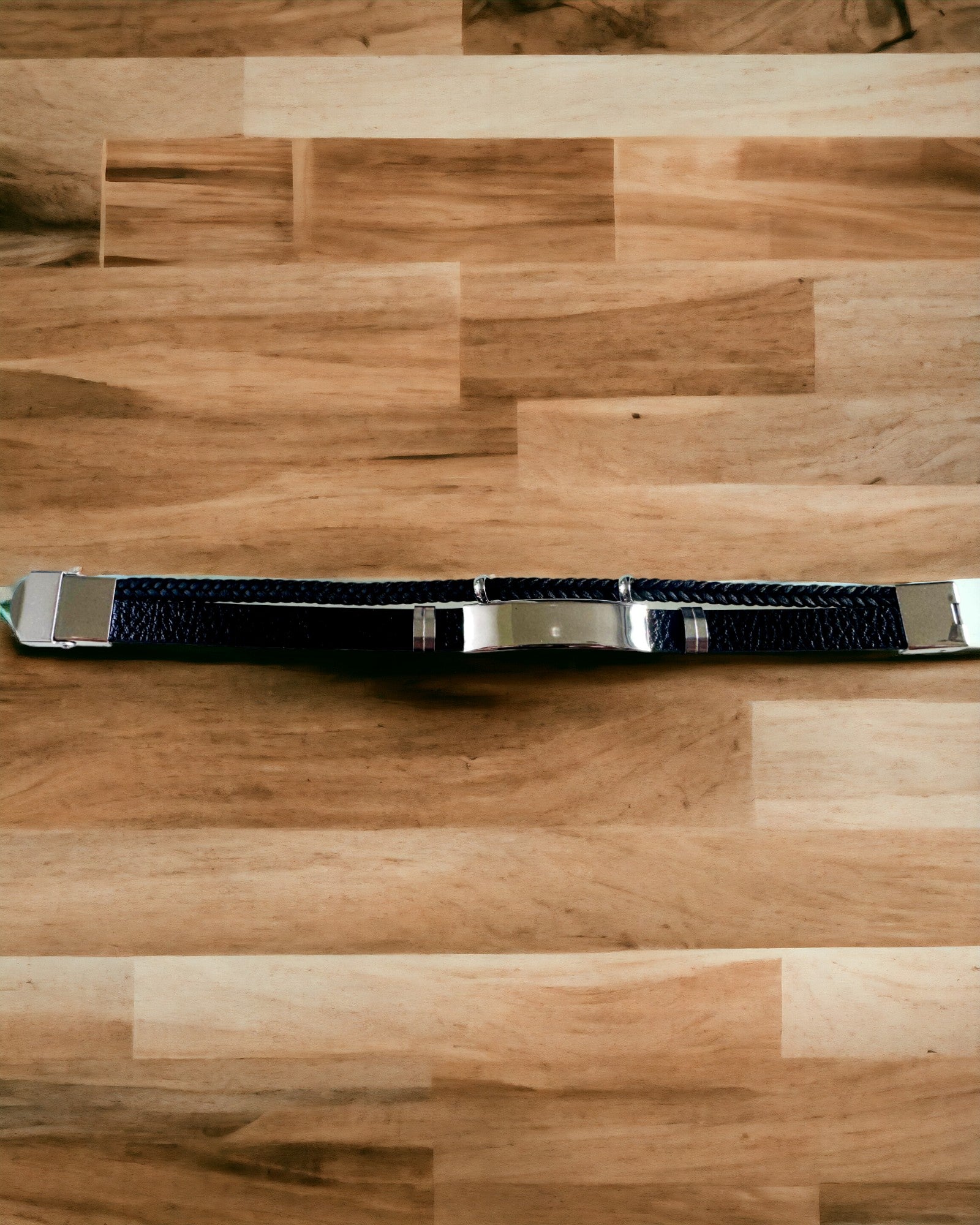 Men's Bracelet with PU Leather and Stainless Steel with Engraving Option – Available in Two Color Variants