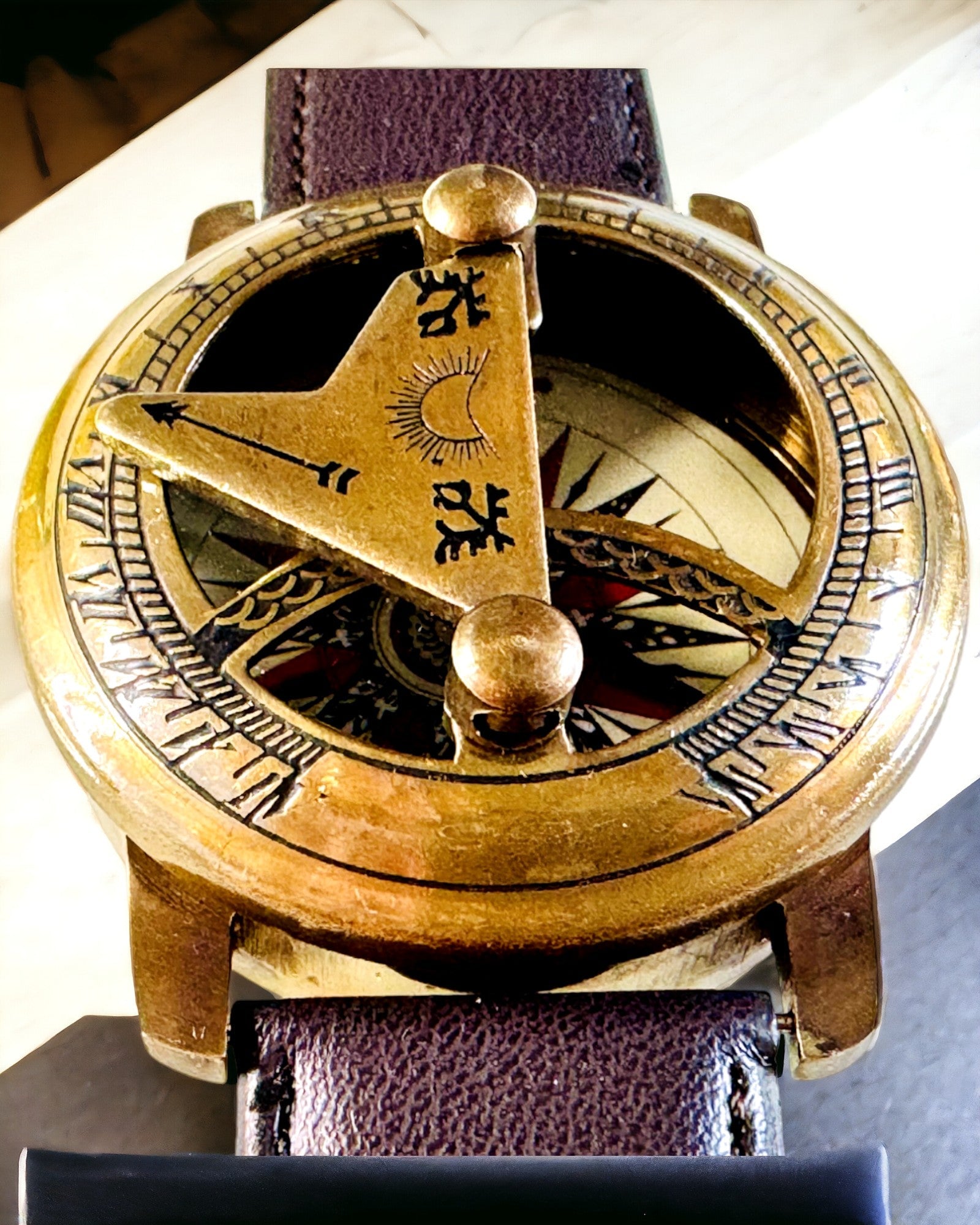 Sundial with Compass - Handcrafted, Authentic Craftsmanship, Engraving Available