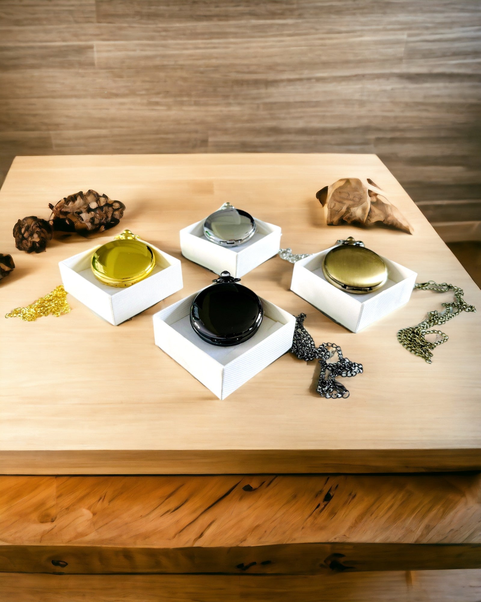 Vintage-style pocket watch with personalization option - brushed gold