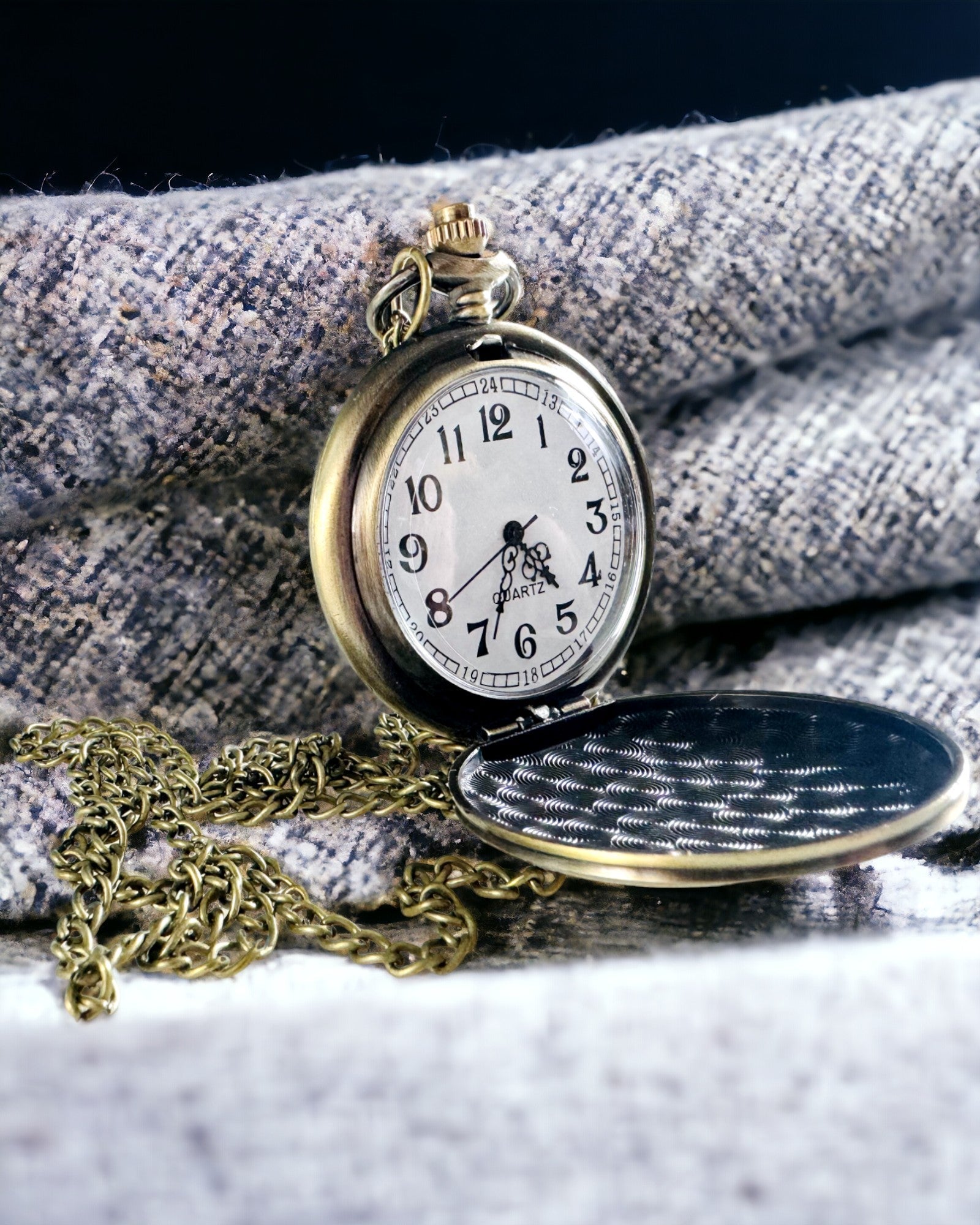 Vintage-style pocket watch with personalization option - brushed gold