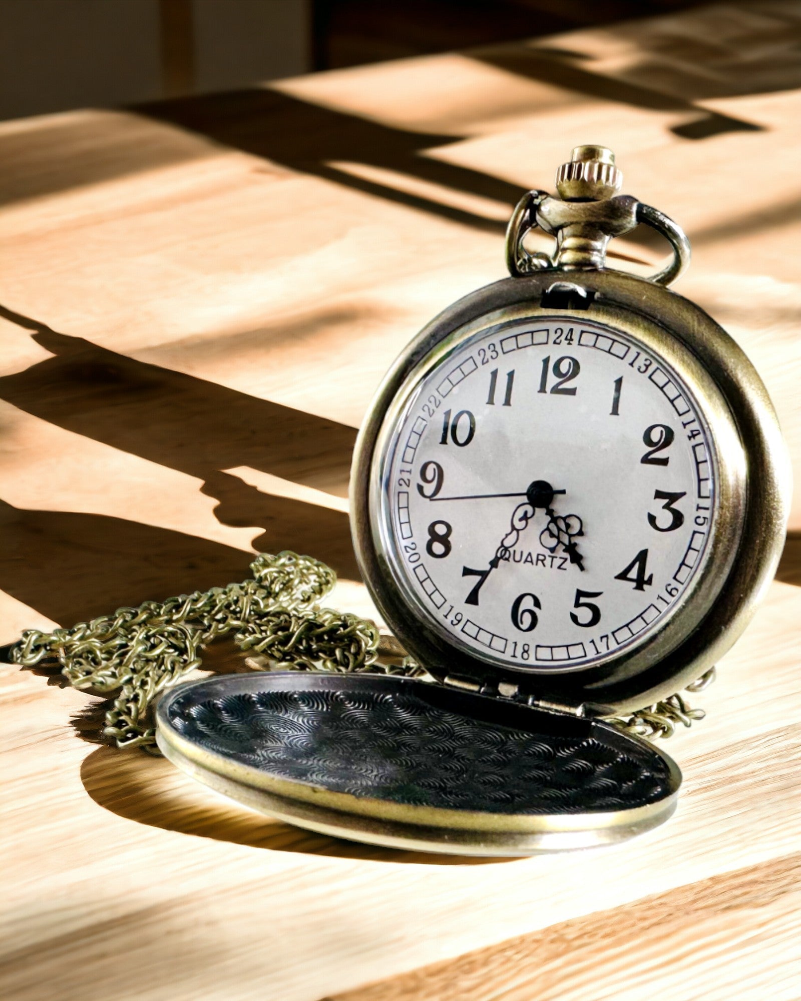 Vintage-style pocket watch with personalization option - brushed gold