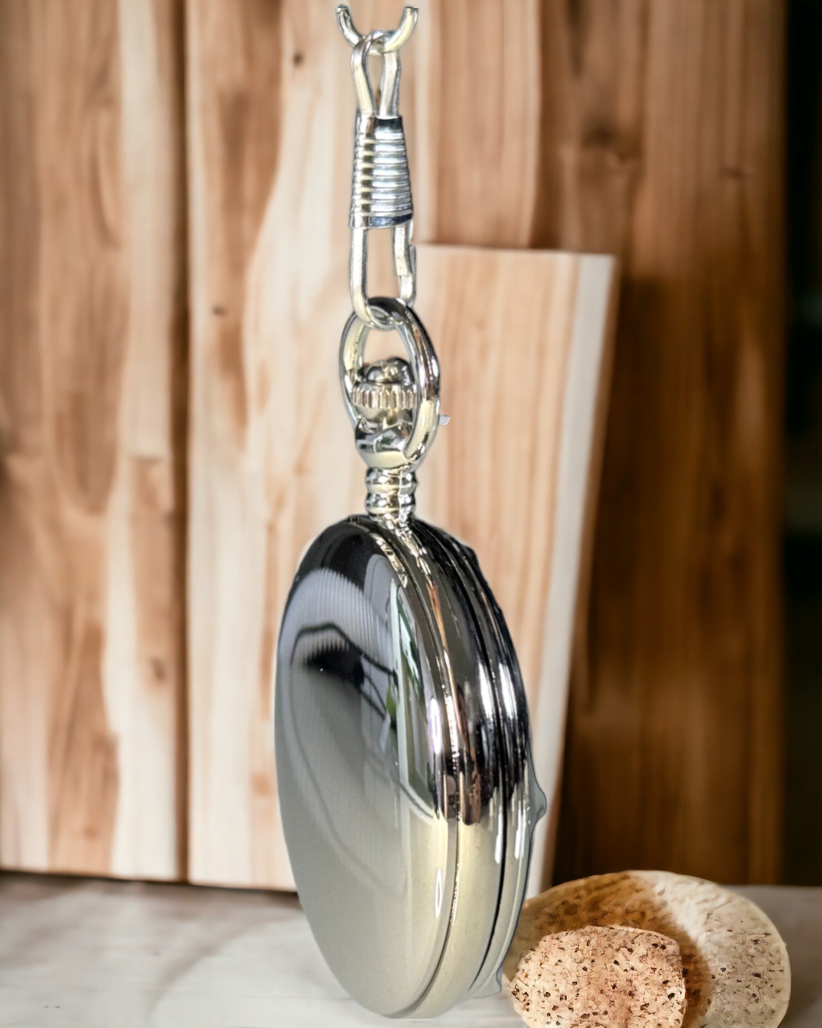 Silver pocket watch with quartz movement and engraving option