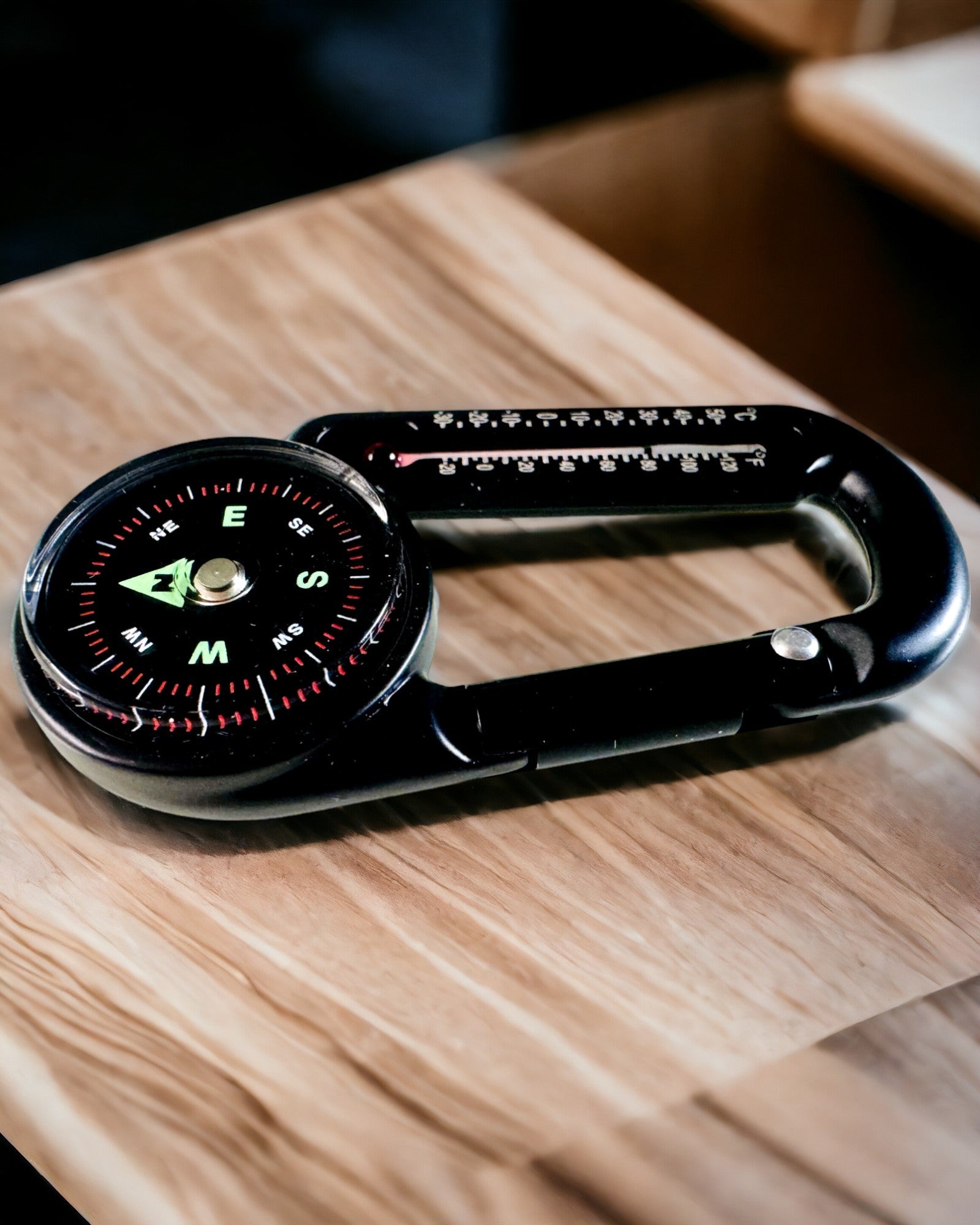 Carabiner compass with thermometer, keychain - engraving option