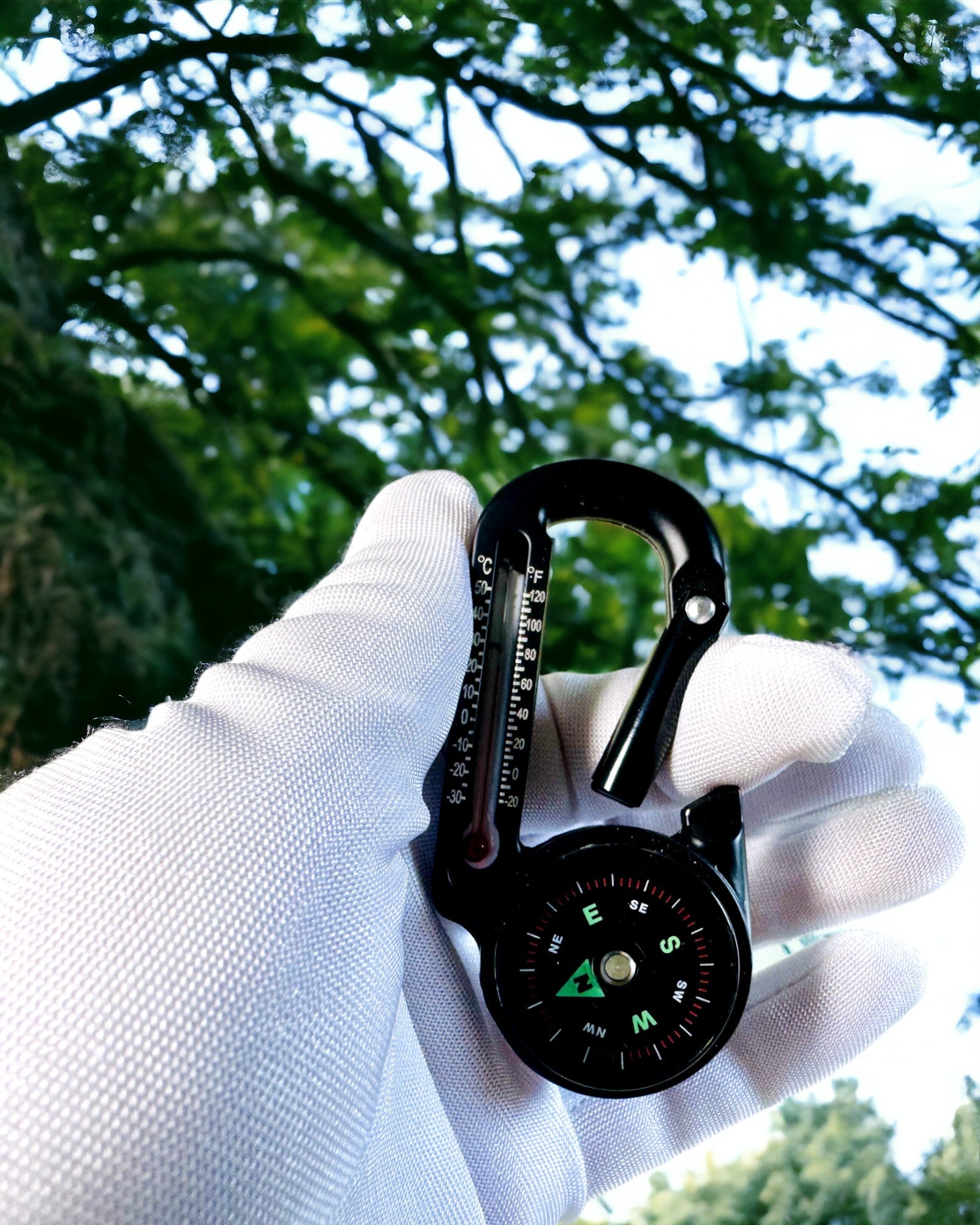 Carabiner compass with thermometer, keychain - engraving option