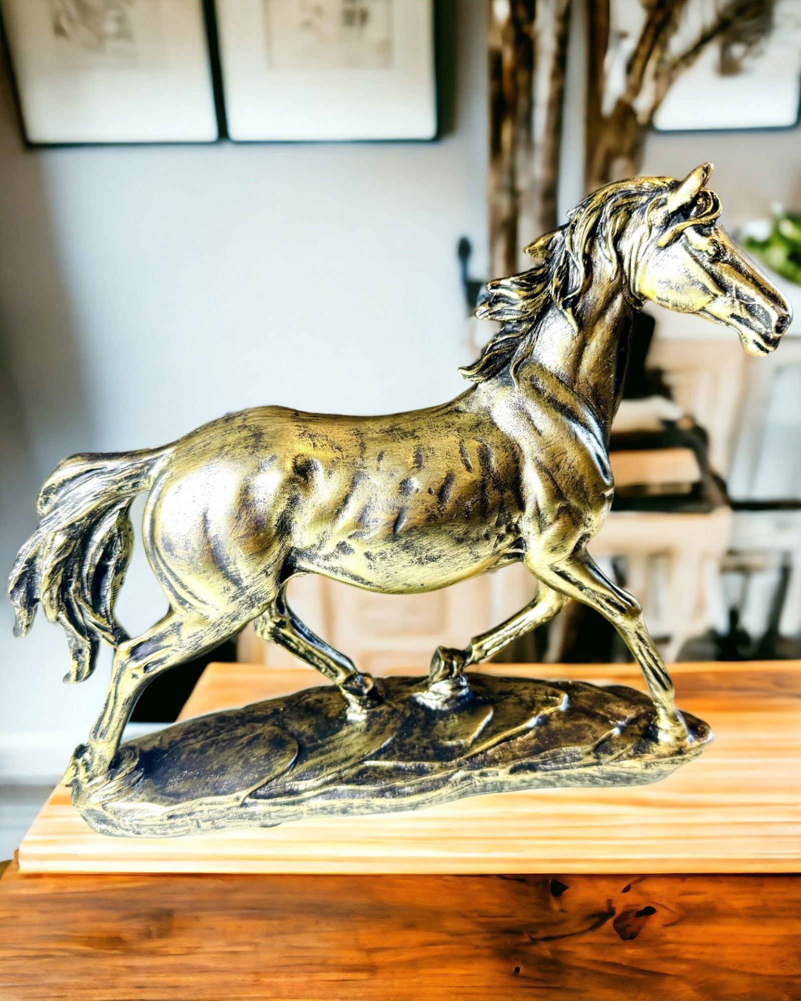 Resin Galloping Horse Figurine with Engraving Option