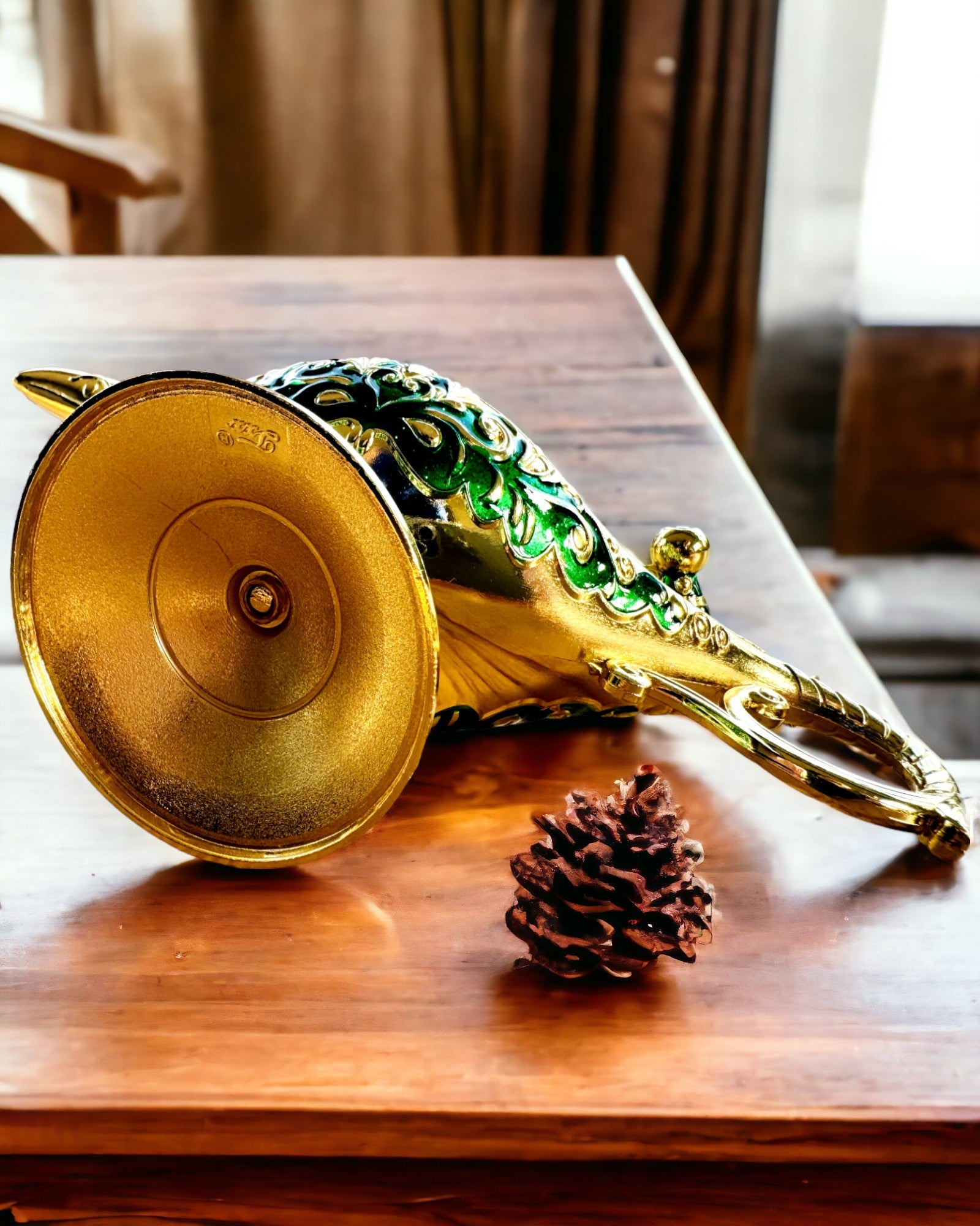 Magic Aladdin Lamp with Engraving Option - Dark Green Variant, interwoven with gold