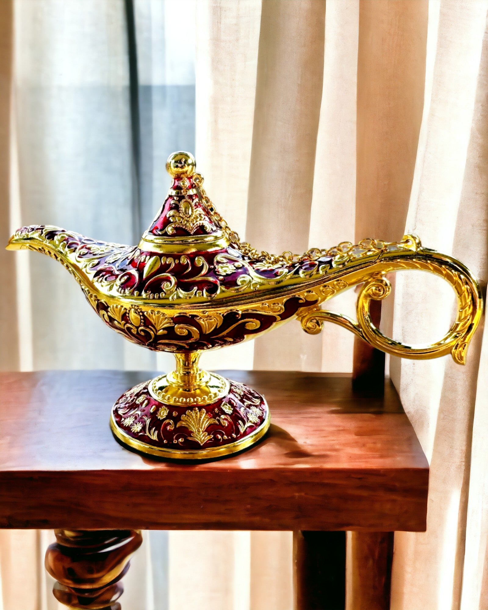 Magic Aladdin Lamp with Engraving Option - Burgundy Variant, interwoven with gold