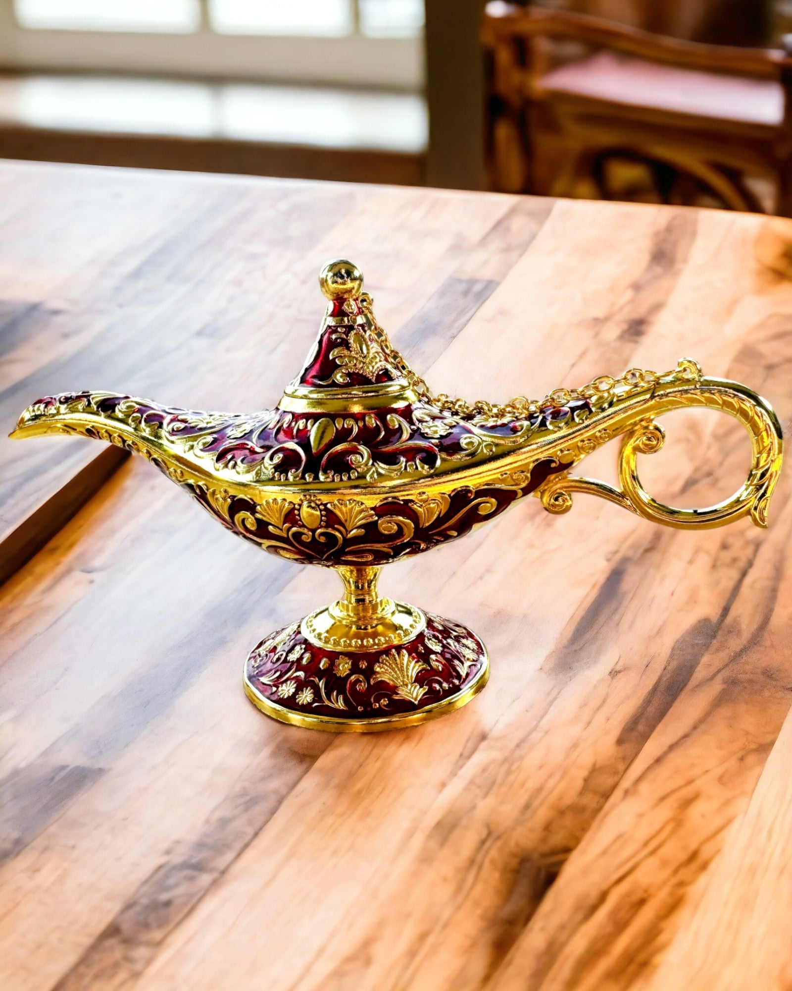 Magic Aladdin Lamp with Engraving Option - Burgundy Variant, interwoven with gold