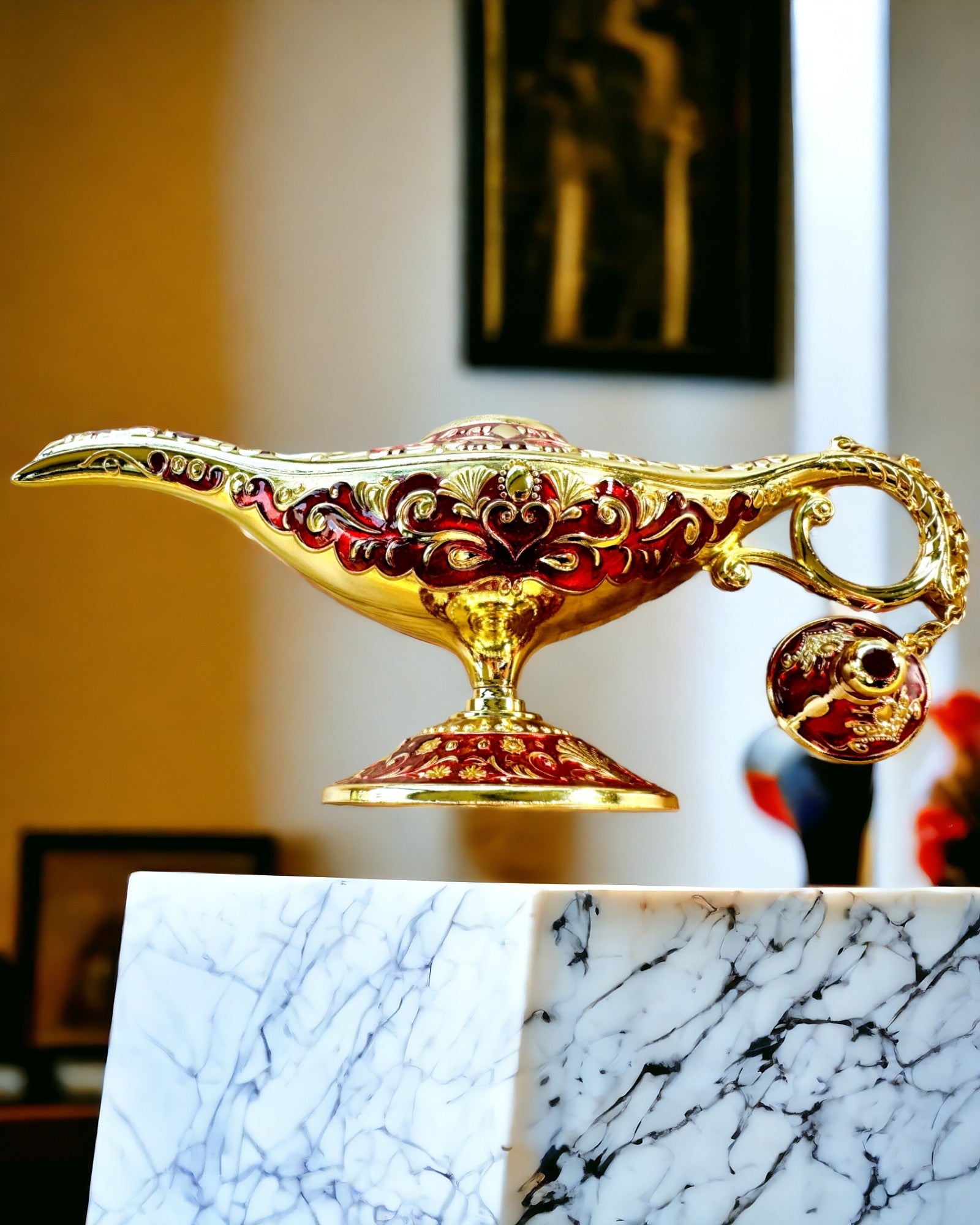 Magic Aladdin Lamp with Engraving Option - Burgundy Variant, interwoven with gold
