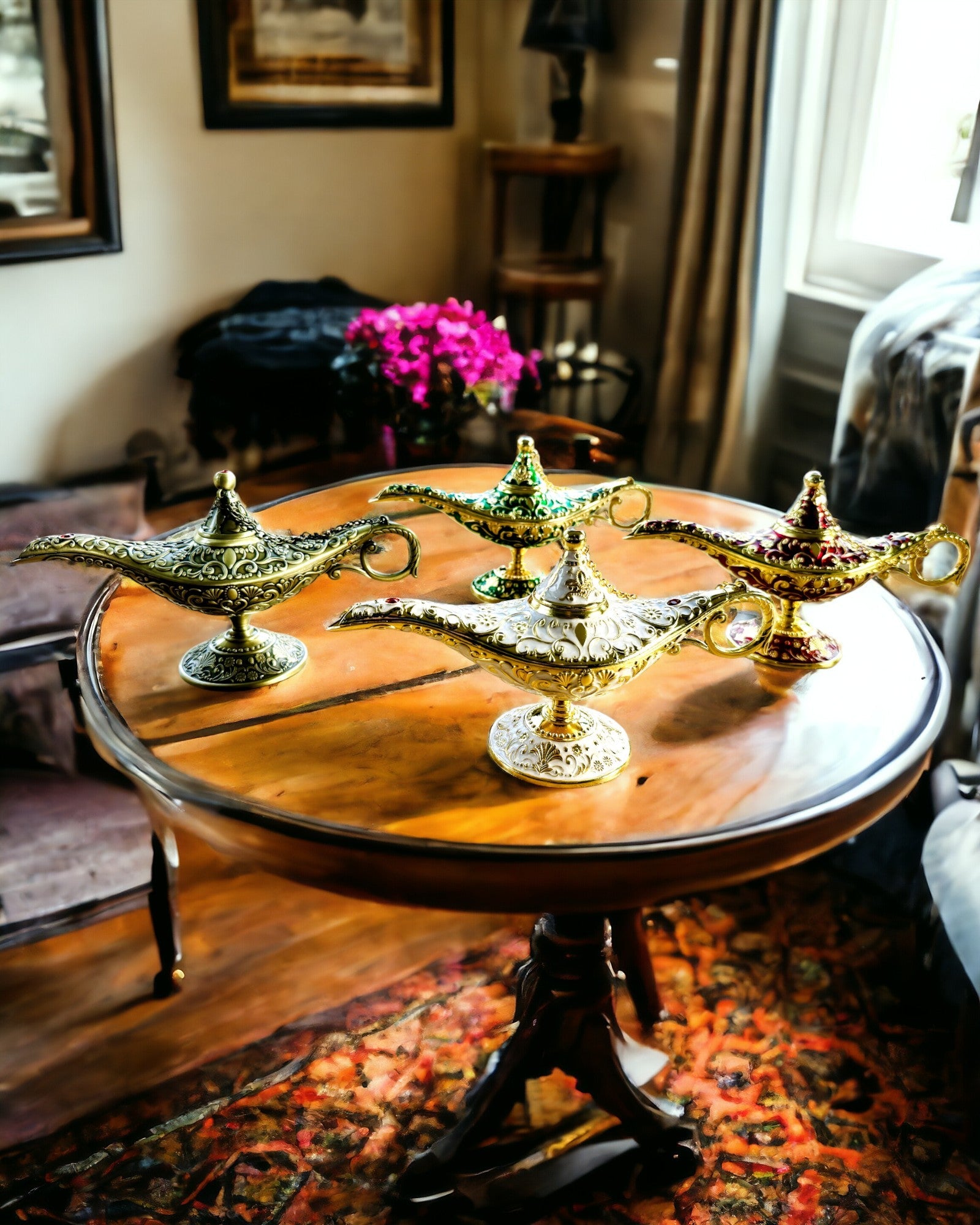 Magic Aladdin Lamp with Engraving Option - White Variant, interwoven with gold