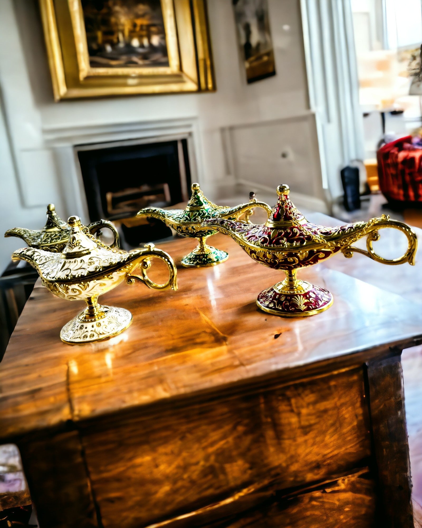 Magic Aladdin Lamp with Engraving Option - Dark Green Variant, interwoven with gold