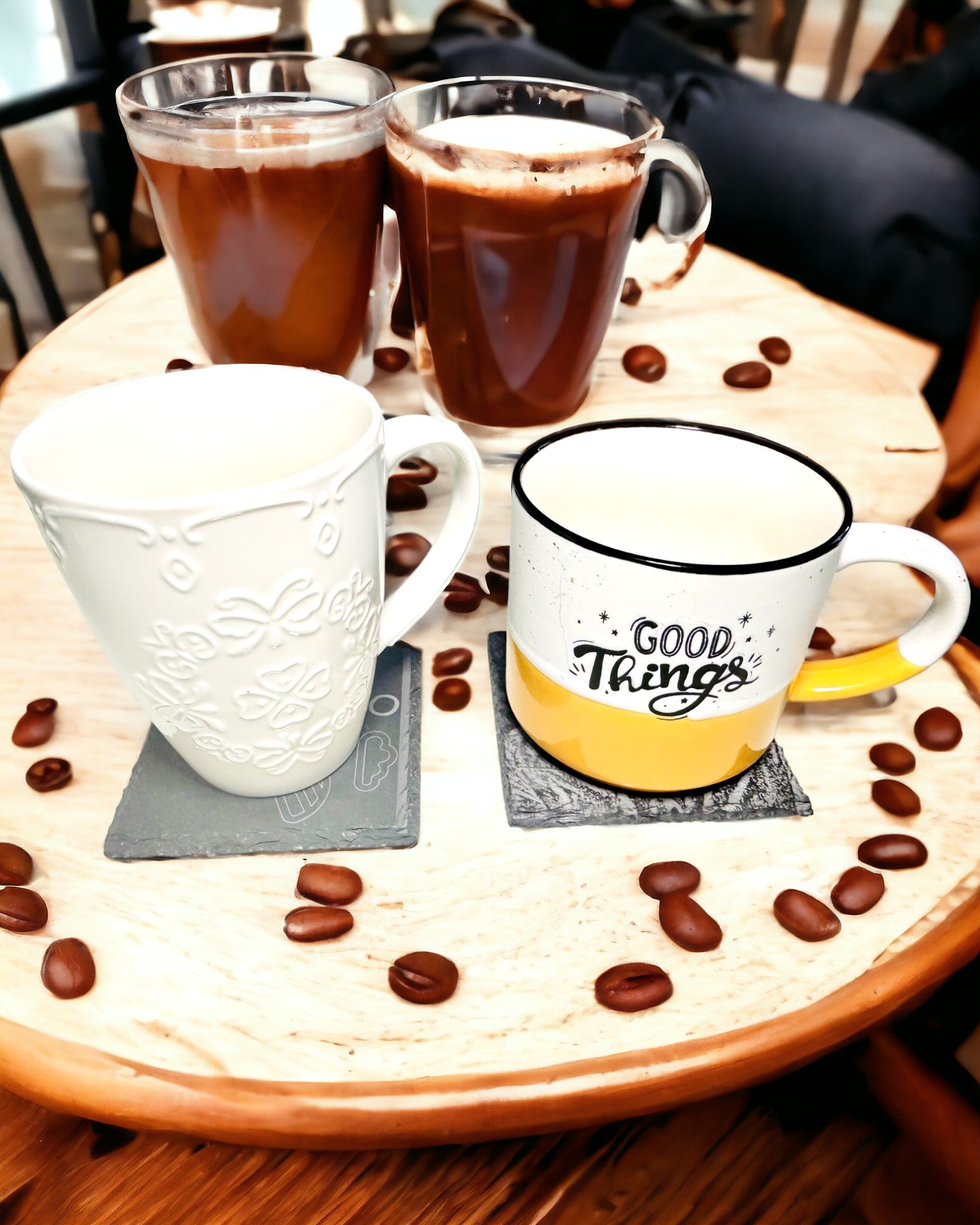 Natural Stone Coaster for Coffee, Tea with Personalized Engraving – Square, Circle, Hexagon, 10 cm