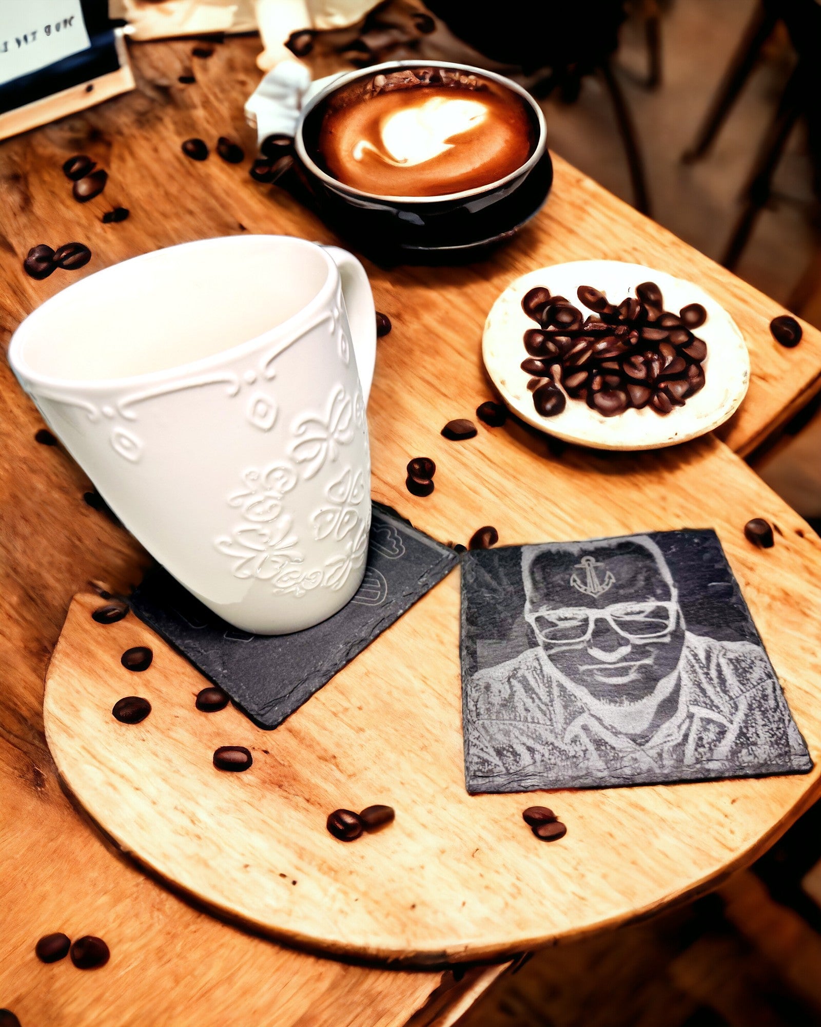 Natural Stone Coaster for Coffee, Tea with Personalized Engraving – Square, Circle, Hexagon, 10 cm