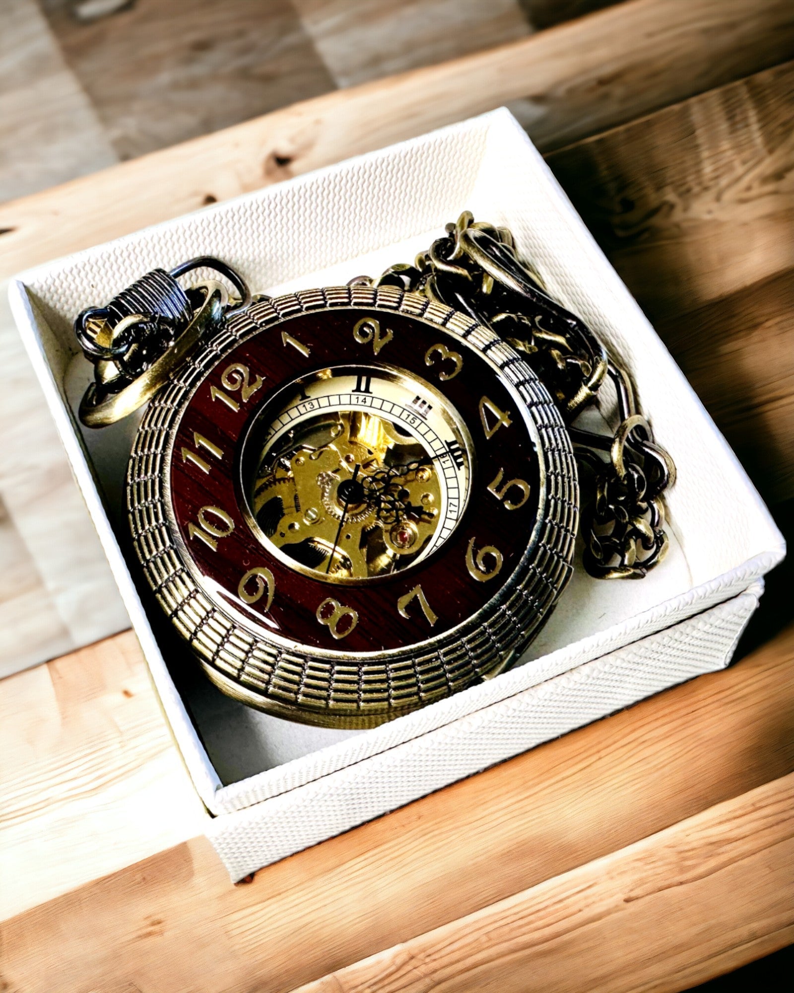 Pocket watch with visible mechanism – personalization option through engraving