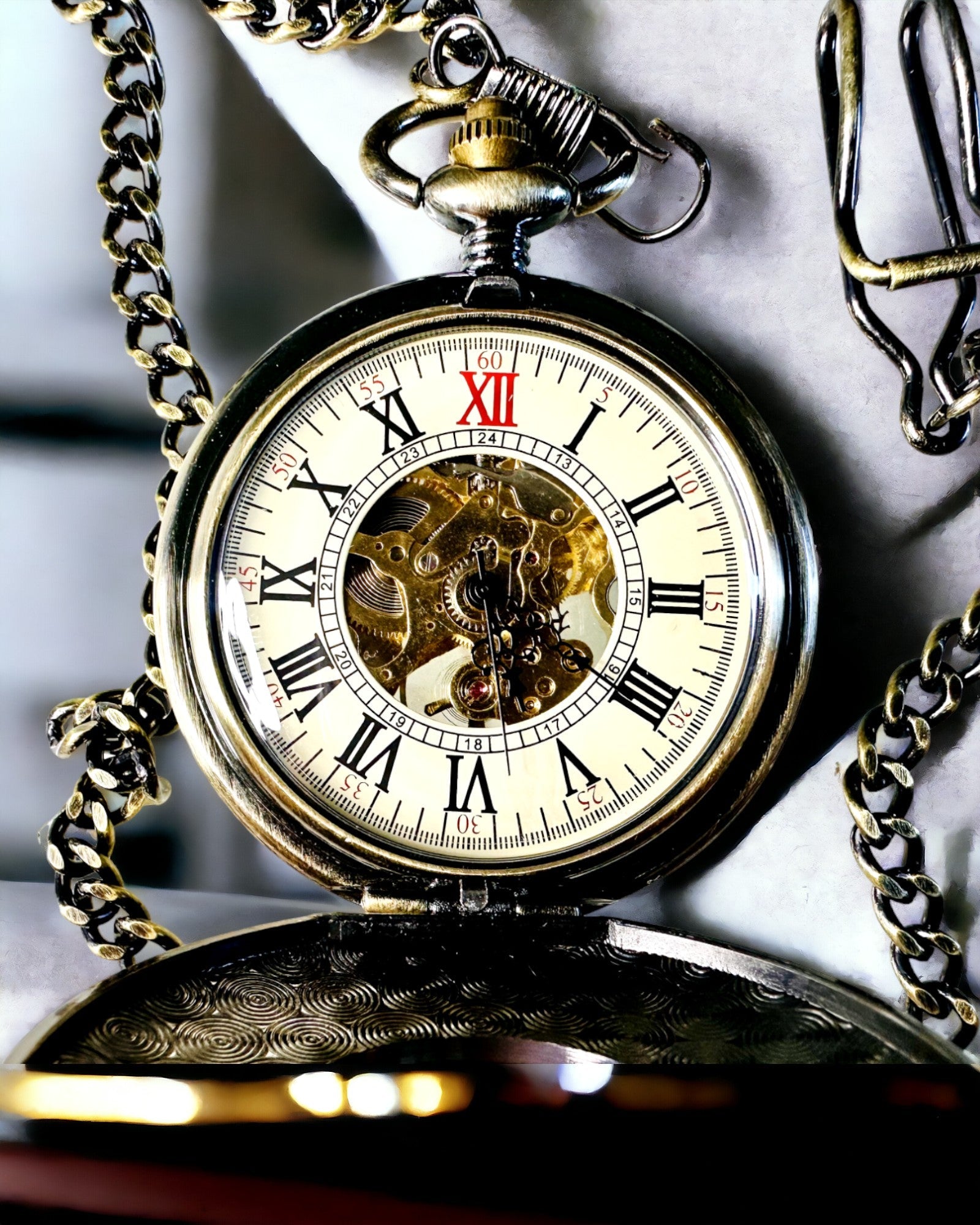 Pocket watch with visible mechanism – personalization option through engraving